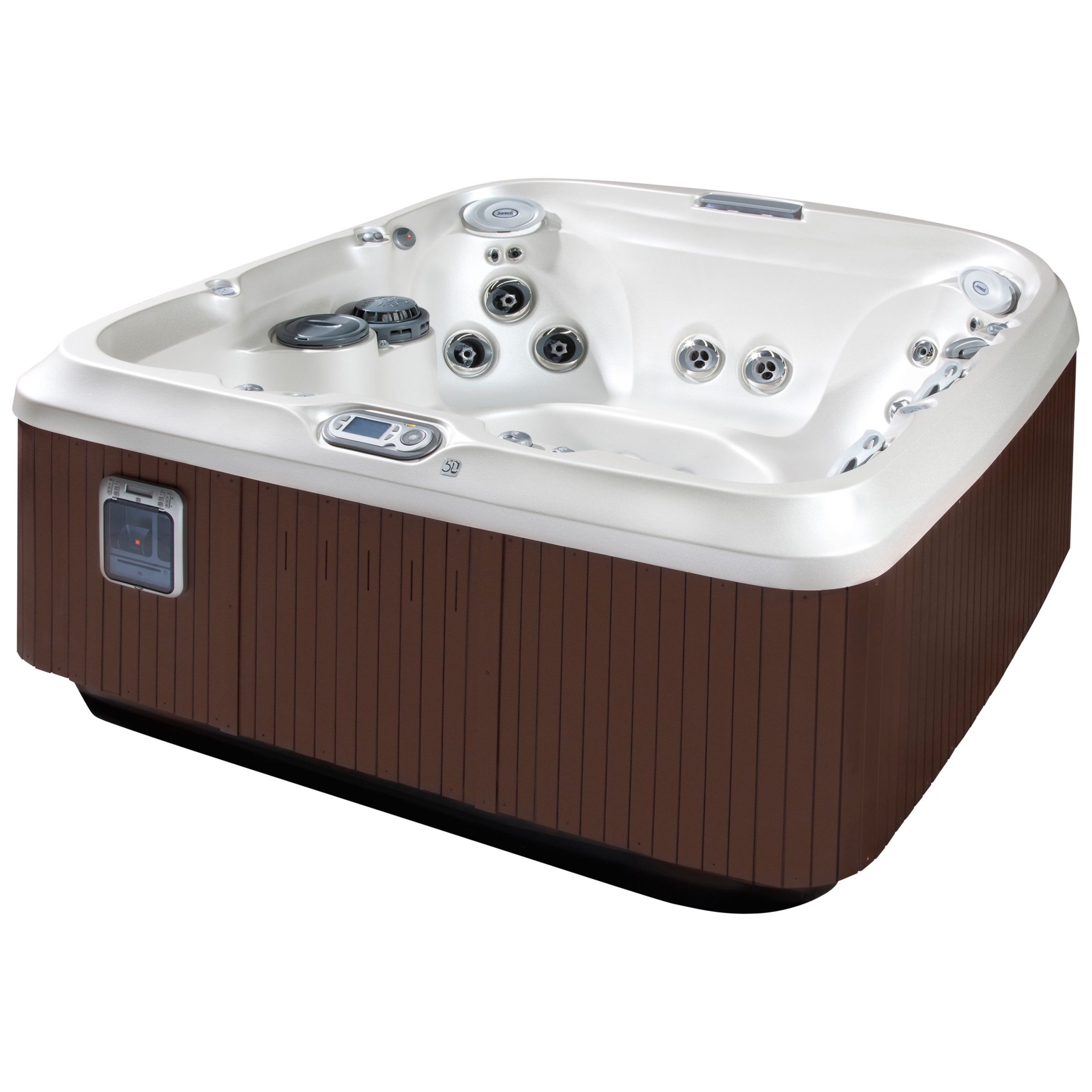 Jacuzzi UK Deluxe Outdoor Hot Tub, Silver Pearl Acrylic / Roast Chestnut Cabinet