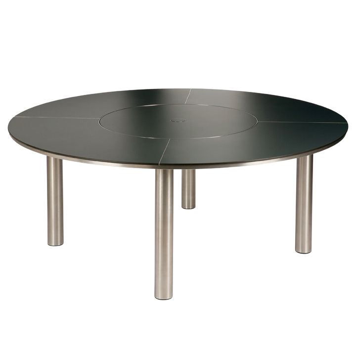 Barlow Tyrie Equinox Round 8 Seater Outdoor Dining Table with Lazy Susan, Stainless Steel, width 180cm