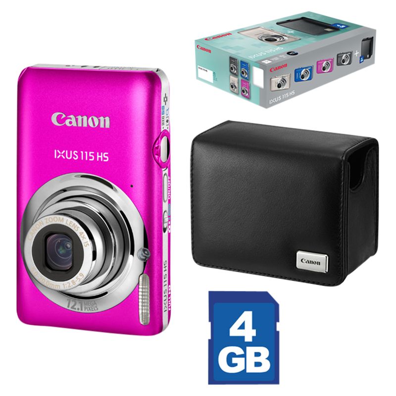 Canon IXUS 115 HS Digital Camera Pink with 4GB Memory Card and Case