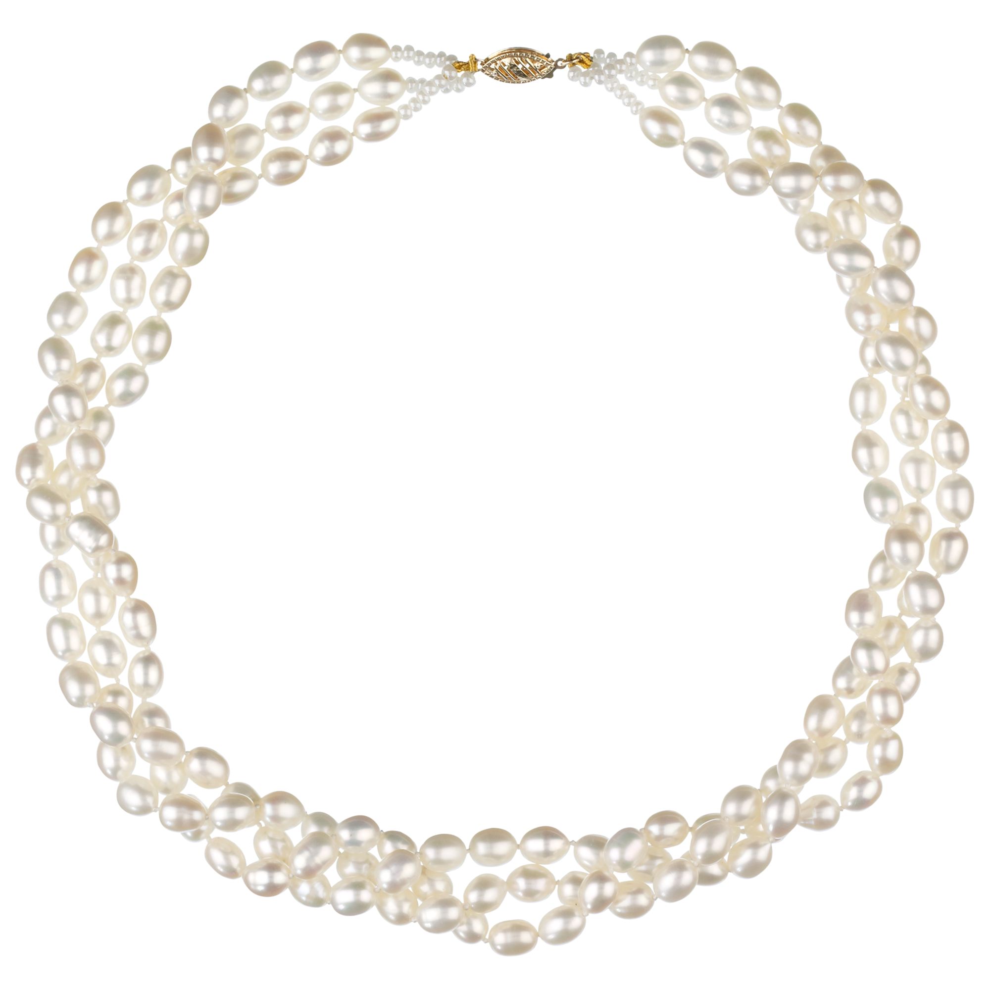 Oval Three Row Freshwater Pearl Necklace, White