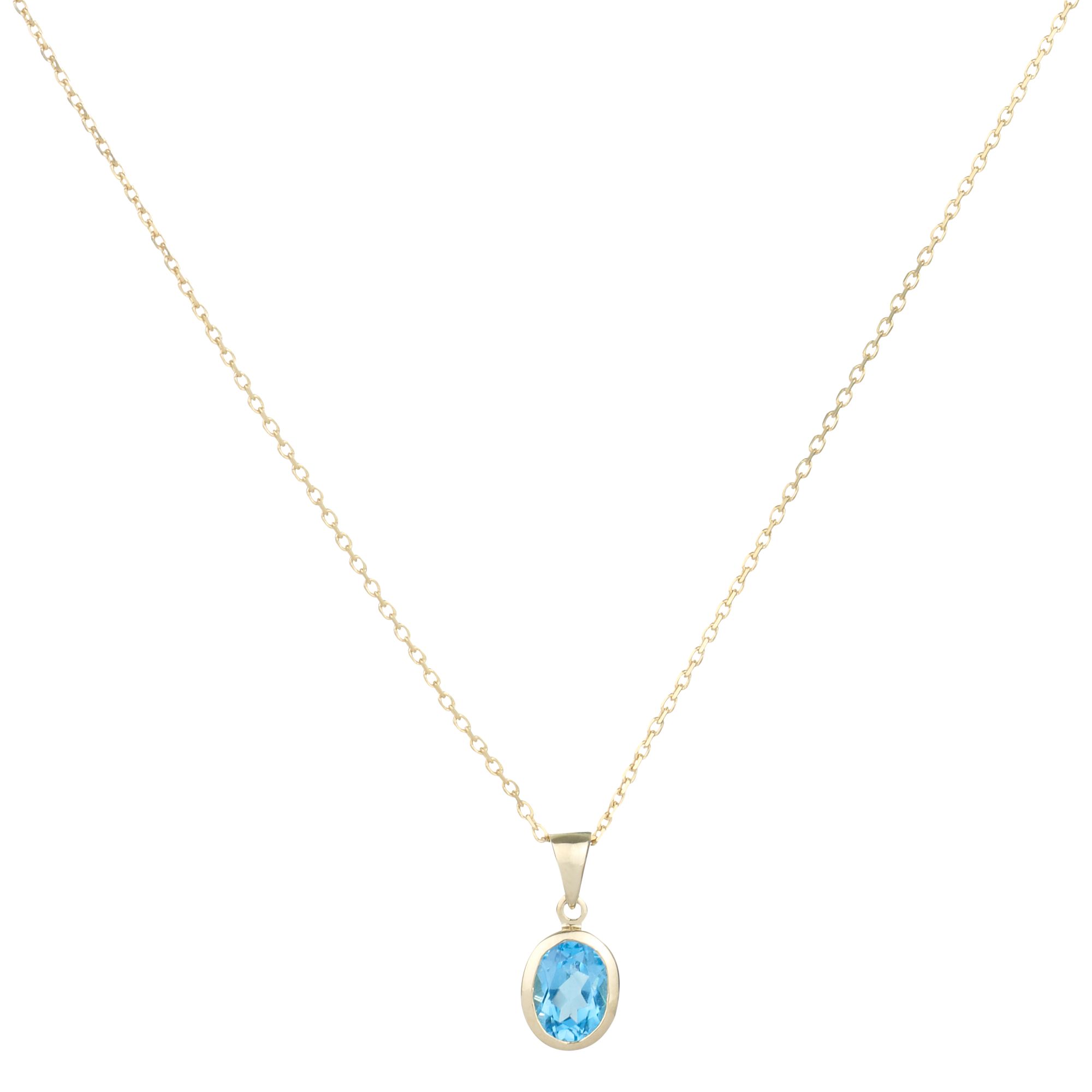 9ct White Gold Blue Topaz Rubover Oval Pendant Necklace