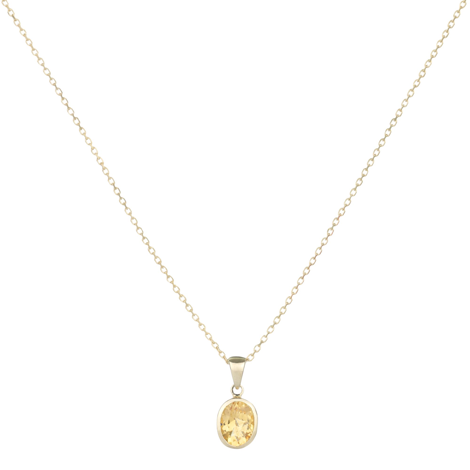 9ct Yellow Gold Citrine Rubover Oval Pendant Necklace