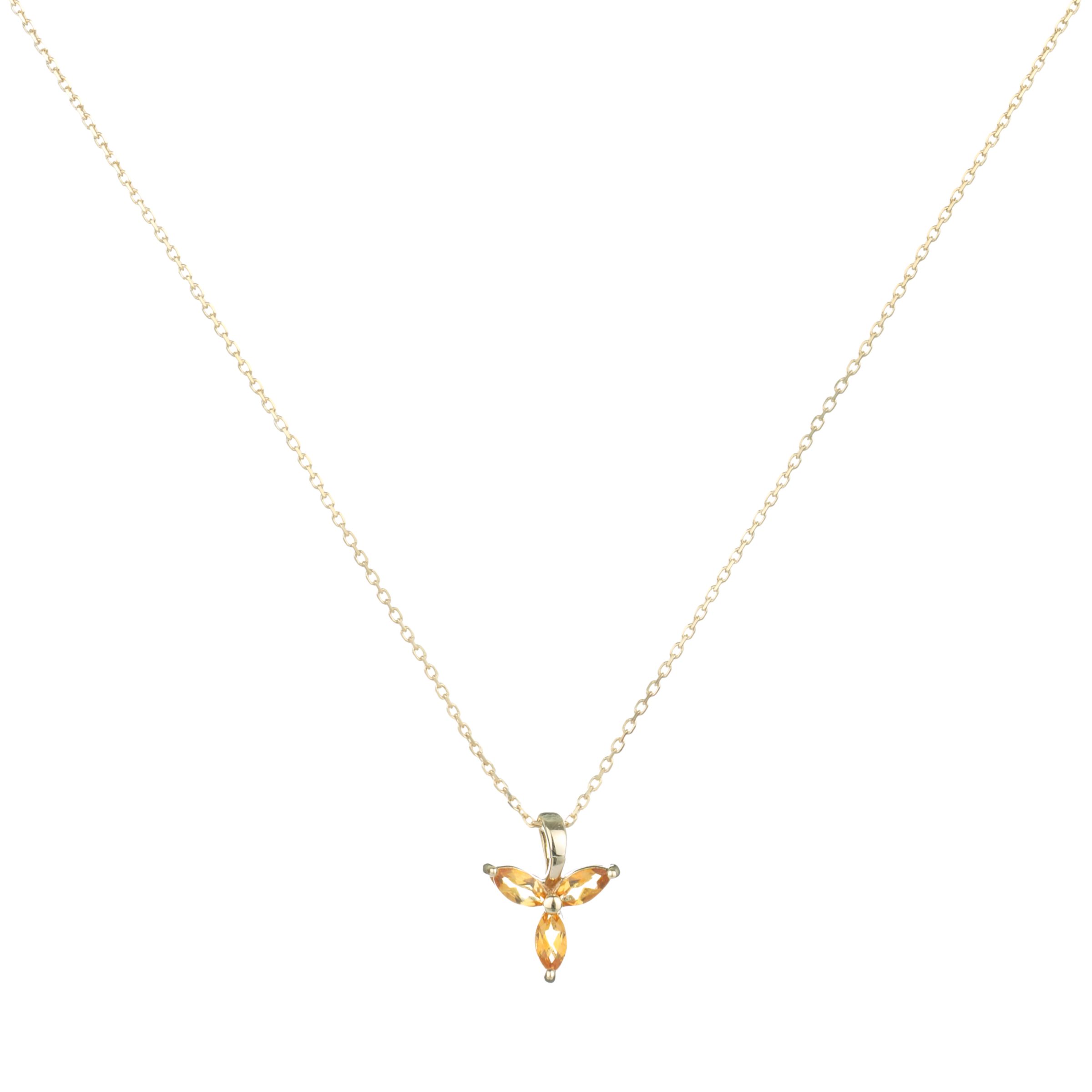 9ct Yellow Gold Citrine Tri Marquise Pendant Necklace