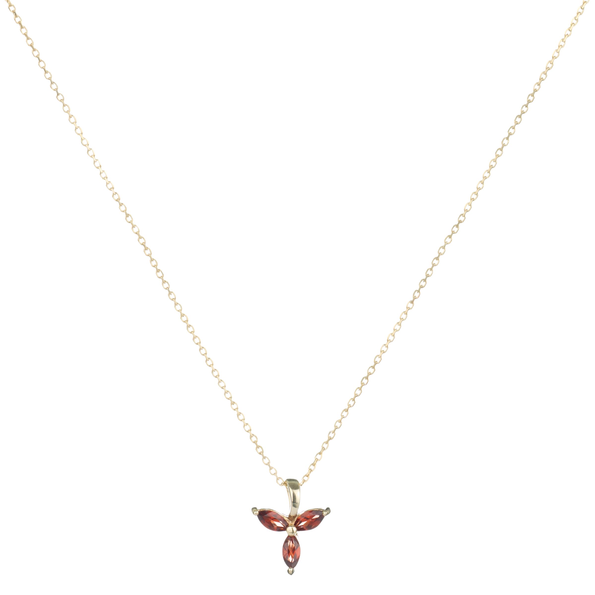 9ct Yellow Gold Garnet Tri Marquise Pendant Necklace