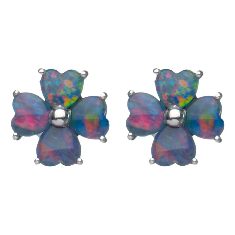 9ct White Gold Opal Clover Stud Earrings