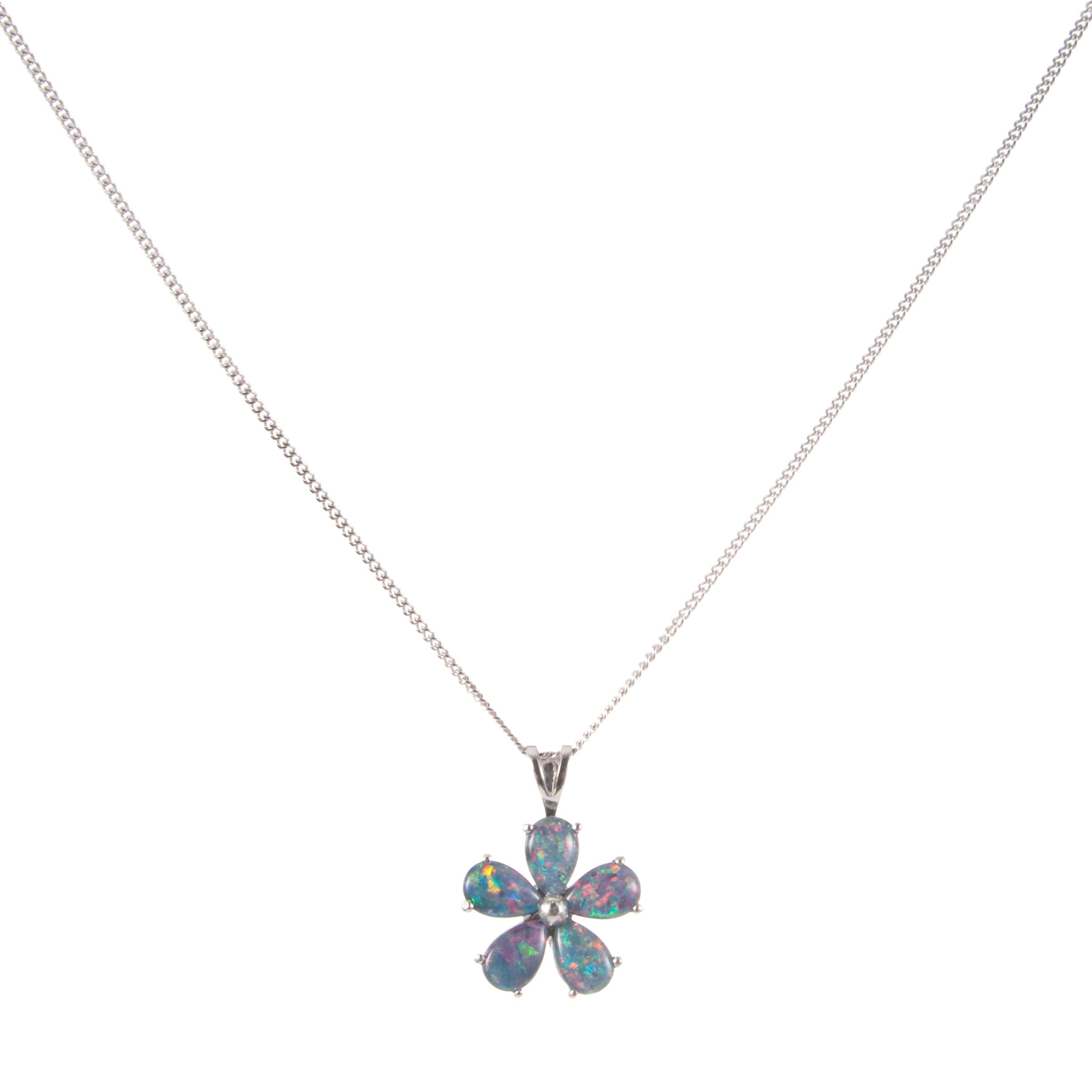 John Lewis 9ct White Gold Opal Daisy Pendant Necklace