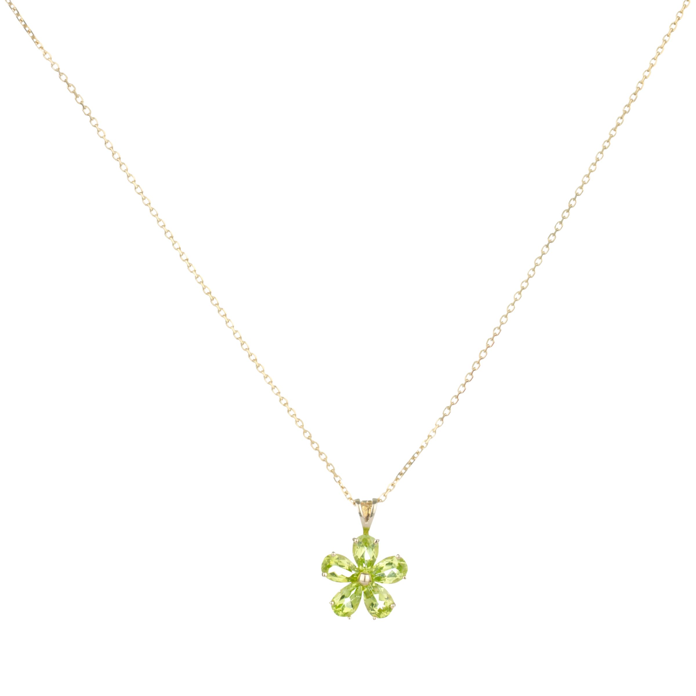9ct Yellow Gold Peridot Daisy Flower Pendant Necklace