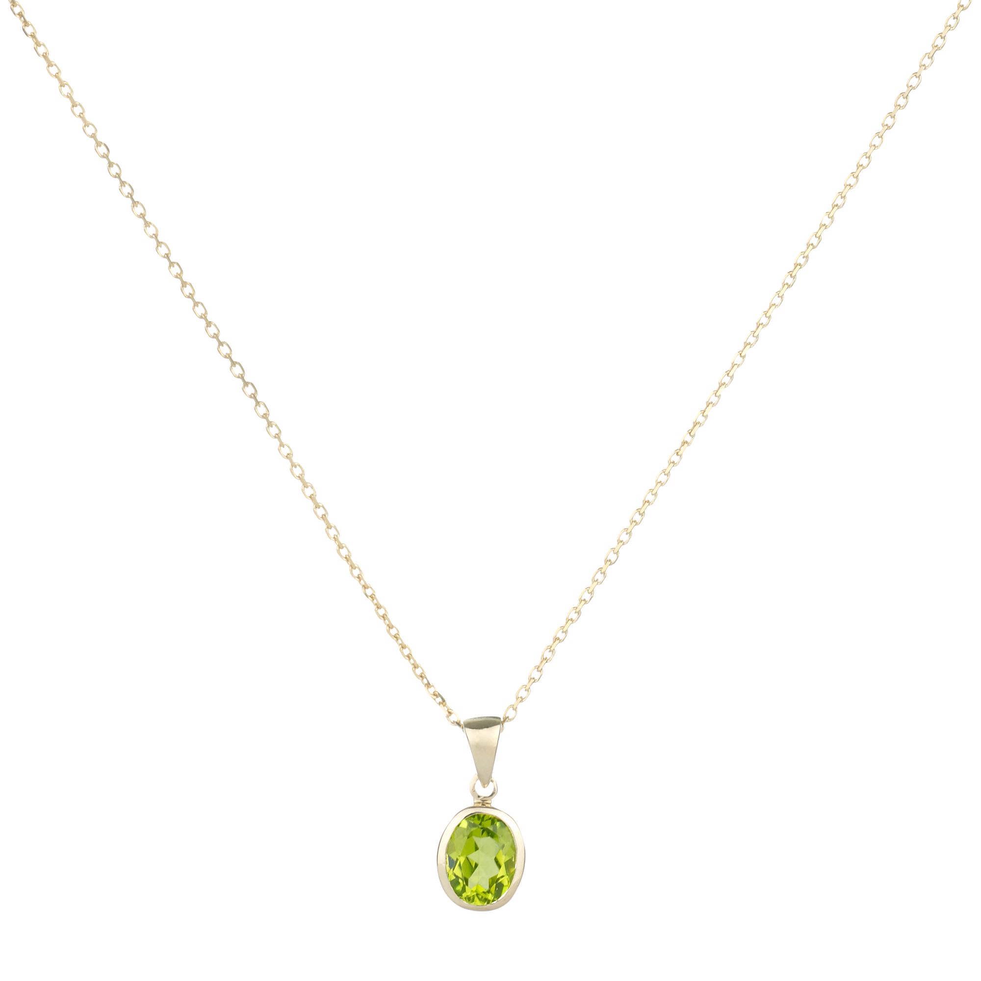 9ct Yellow Gold Peridot Rubover Oval Pendant Necklace