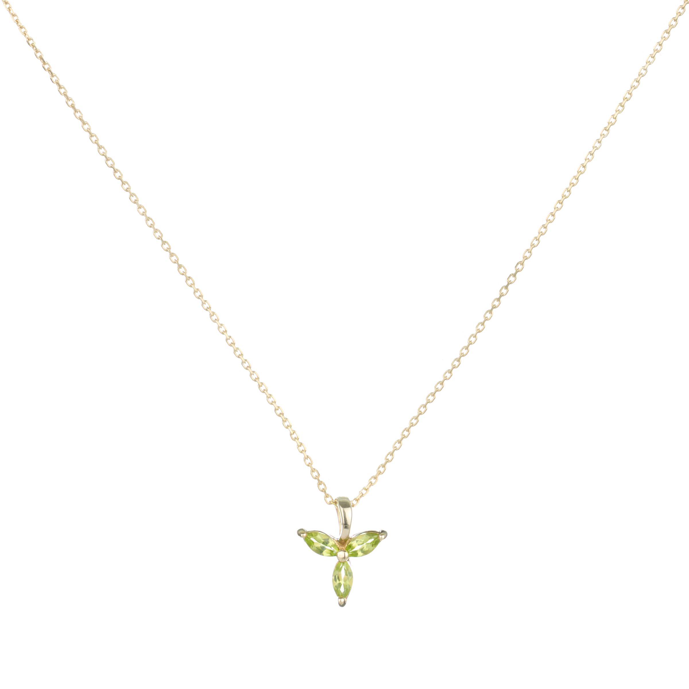 9ct Yellow Gold Peridot Tri Marquise Pendant Necklace