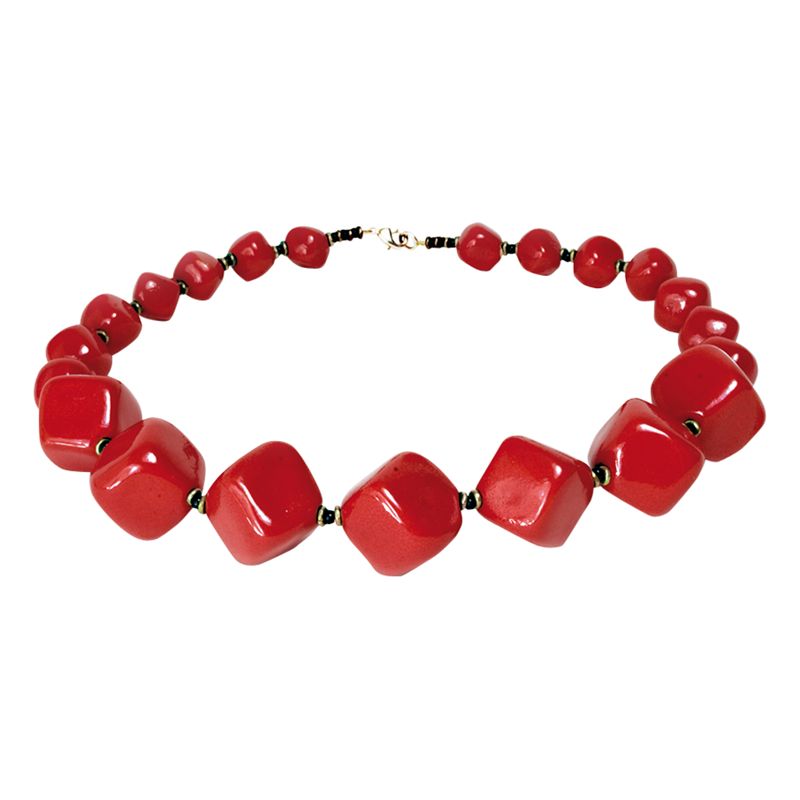 Kazuri 7 Cubes Cherry Ceramic Necklace, Red