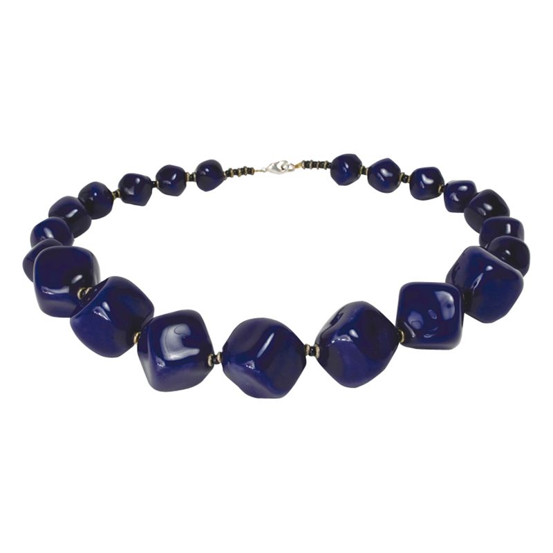Kazuri Cubes 7 Midnight Ceramic Bead Necklace, Blue
