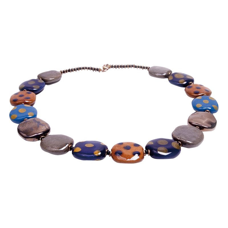 Kazuri Lapis Pebbles Ceramic Bead Necklace, Multi