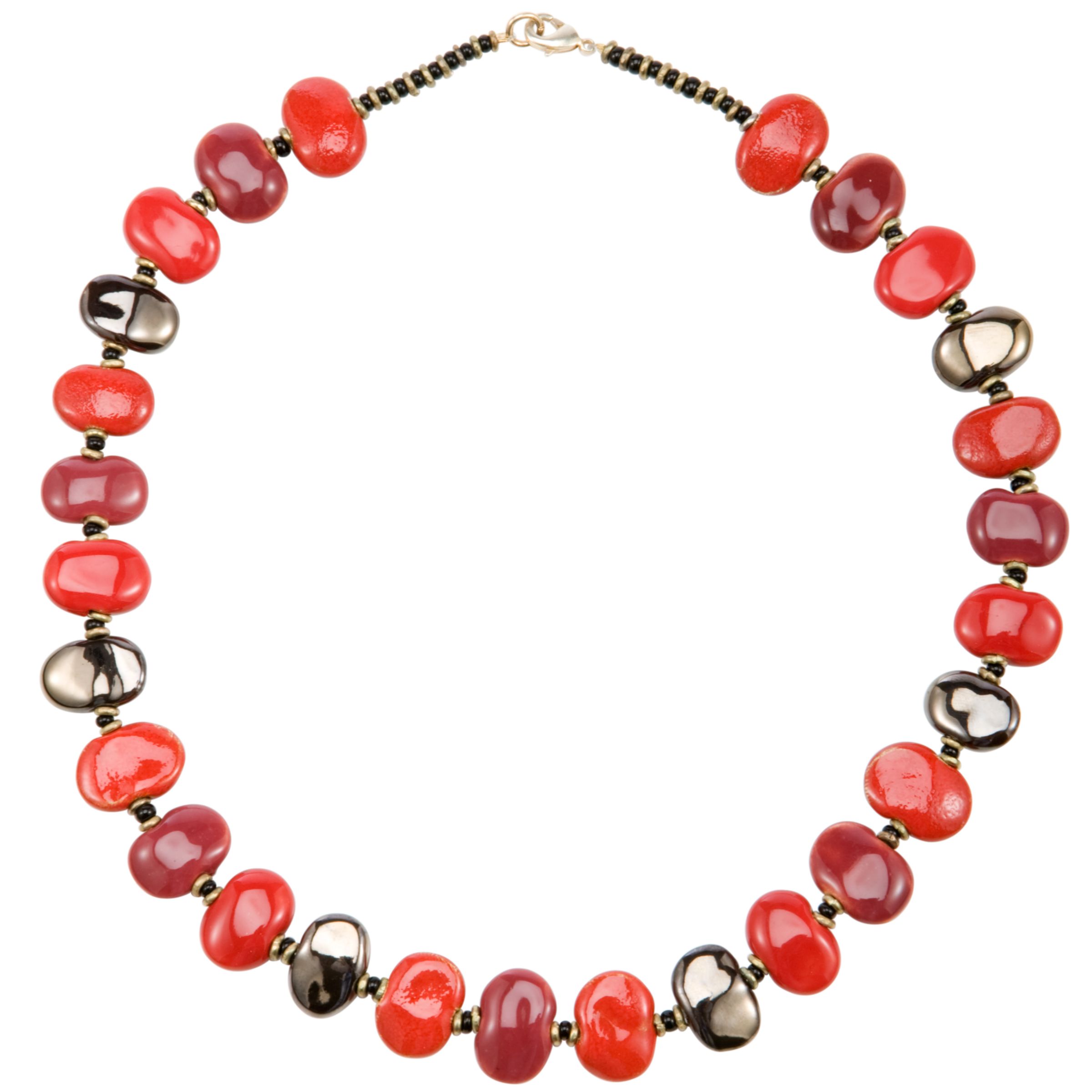 Kazuri Shale Firefly Ceramic Bead Necklace, Red