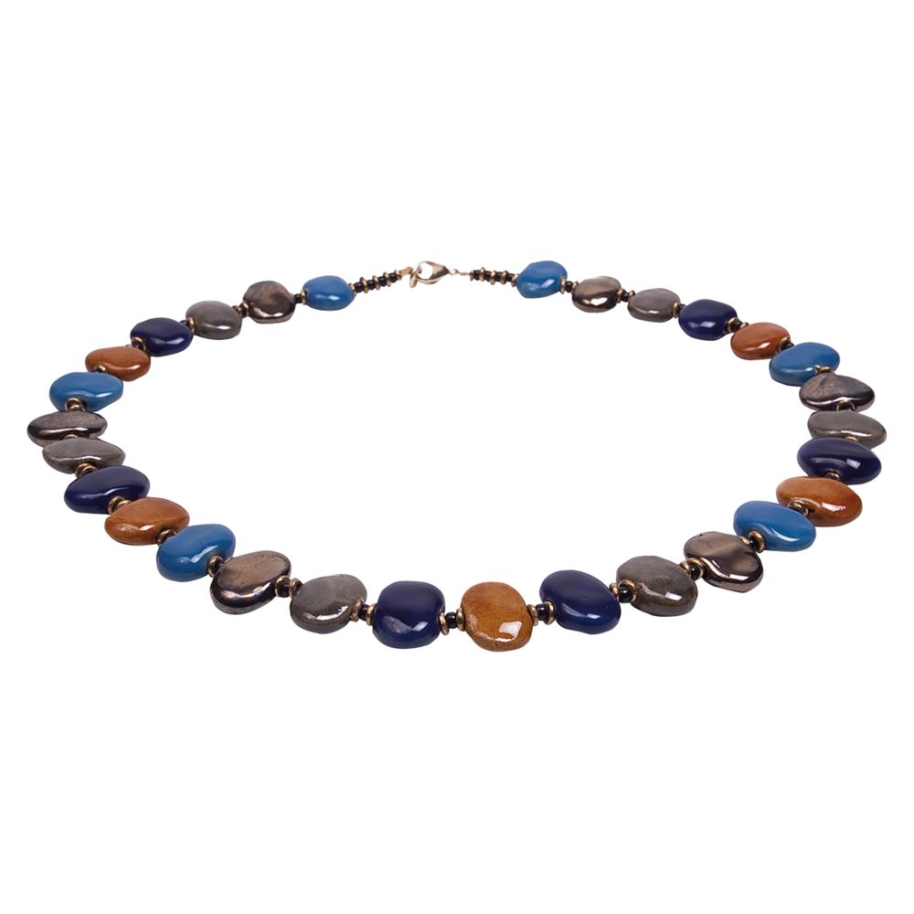 Kazuri Shale Lapis Ceramic Bead Necklace, Multi