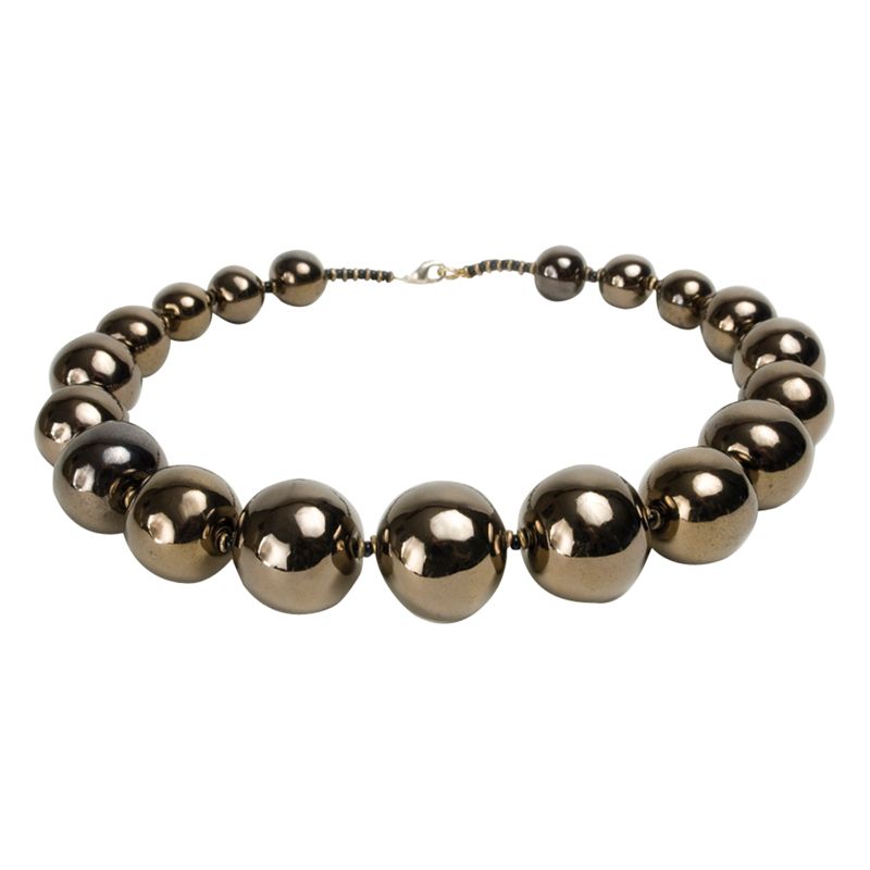Kazuri Tango Gold Ceramic Bead Necklace, Metallic