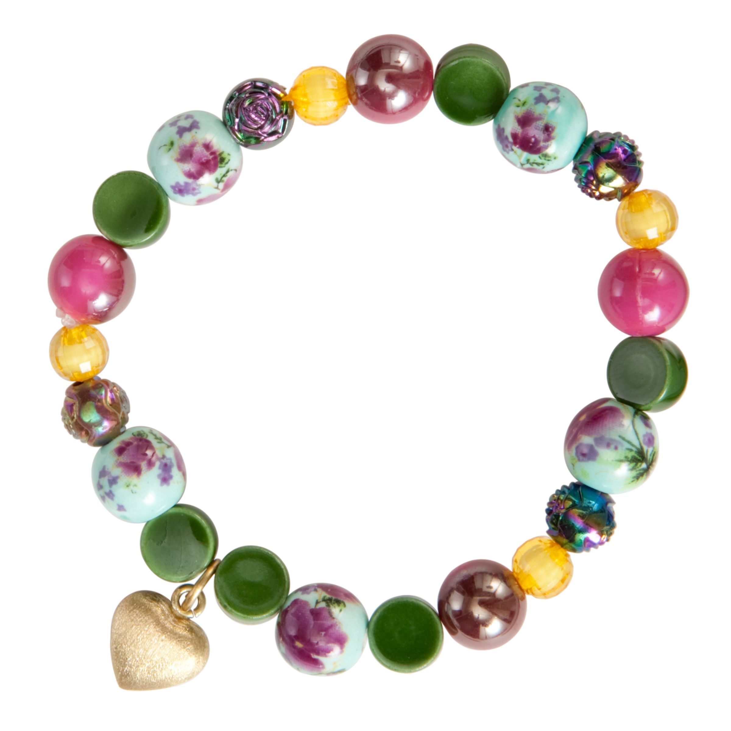 One Button Stretch Assorted Bead Necklace, Turquoise/Pink