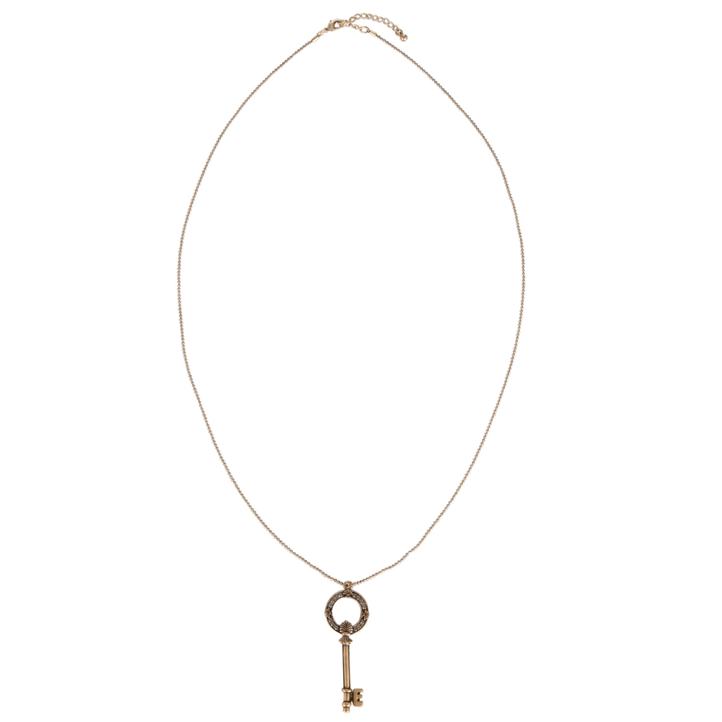 One Button Crystal Encrusted Key Necklace, Gold