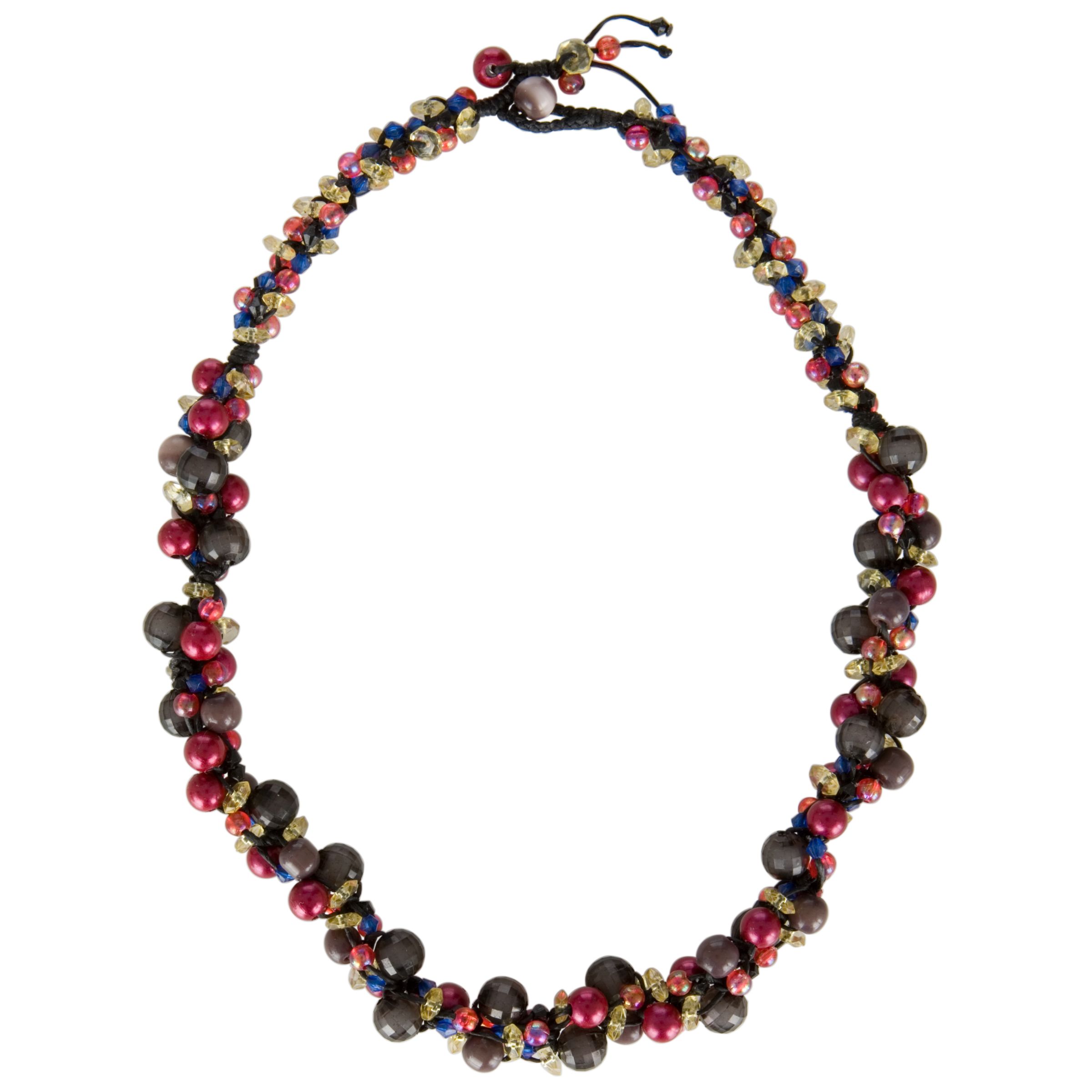 One Button Assorted Bead Cluster Woven Necklace, Purple/Assorted