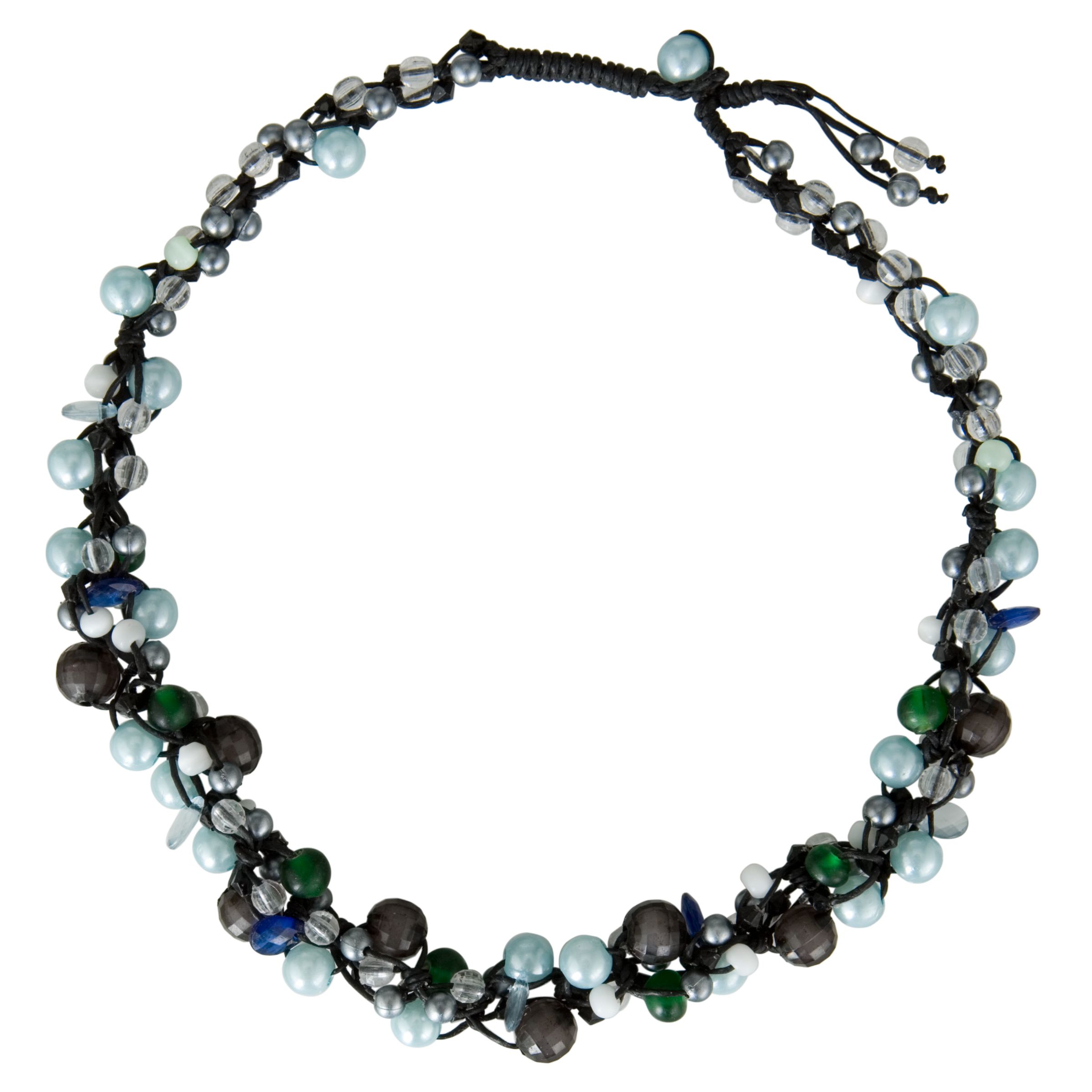 One Button Assorted Bead Cluster Necklace, Navy/Blue