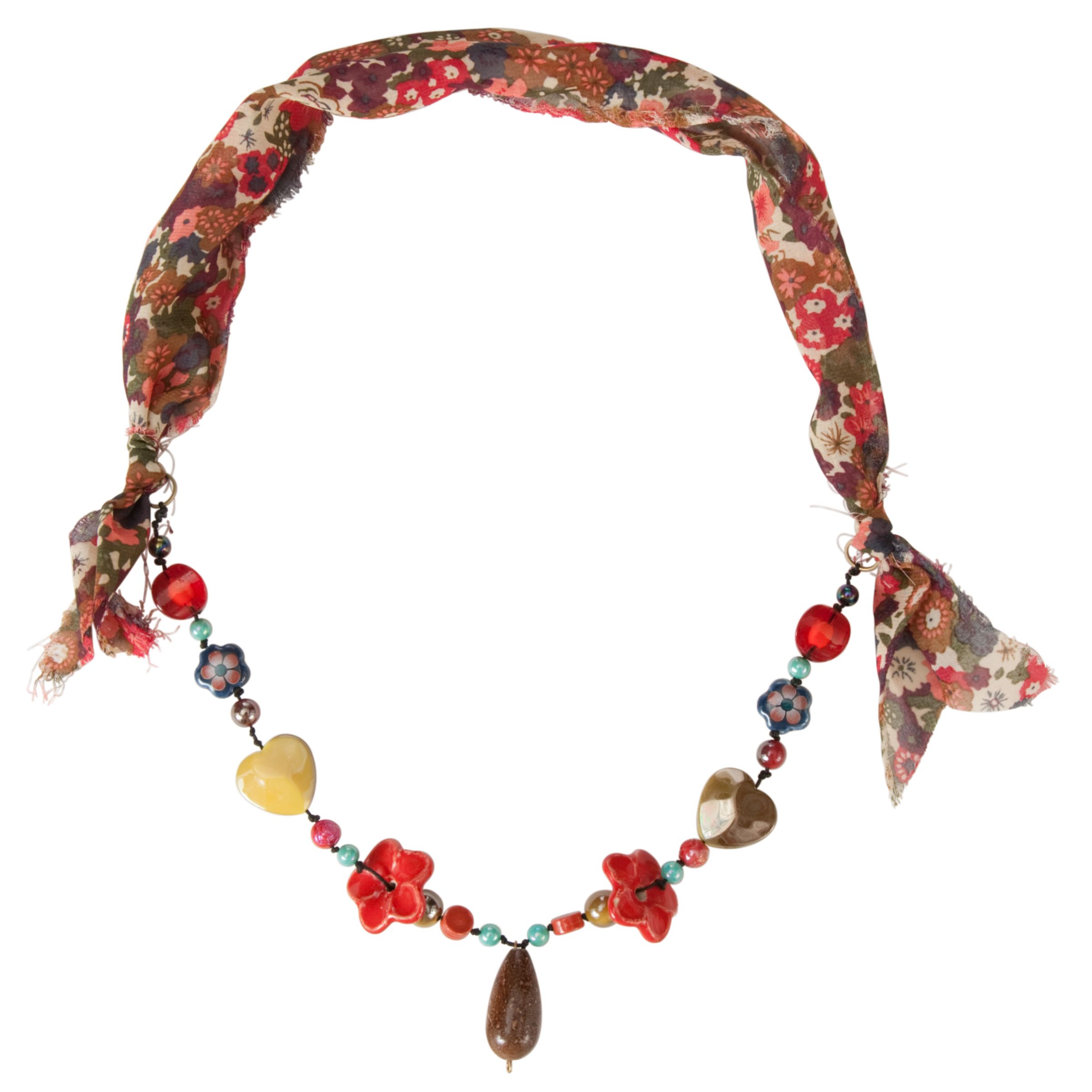 One Button Assorted Flower Beads Necklace, Cinamon/Brown