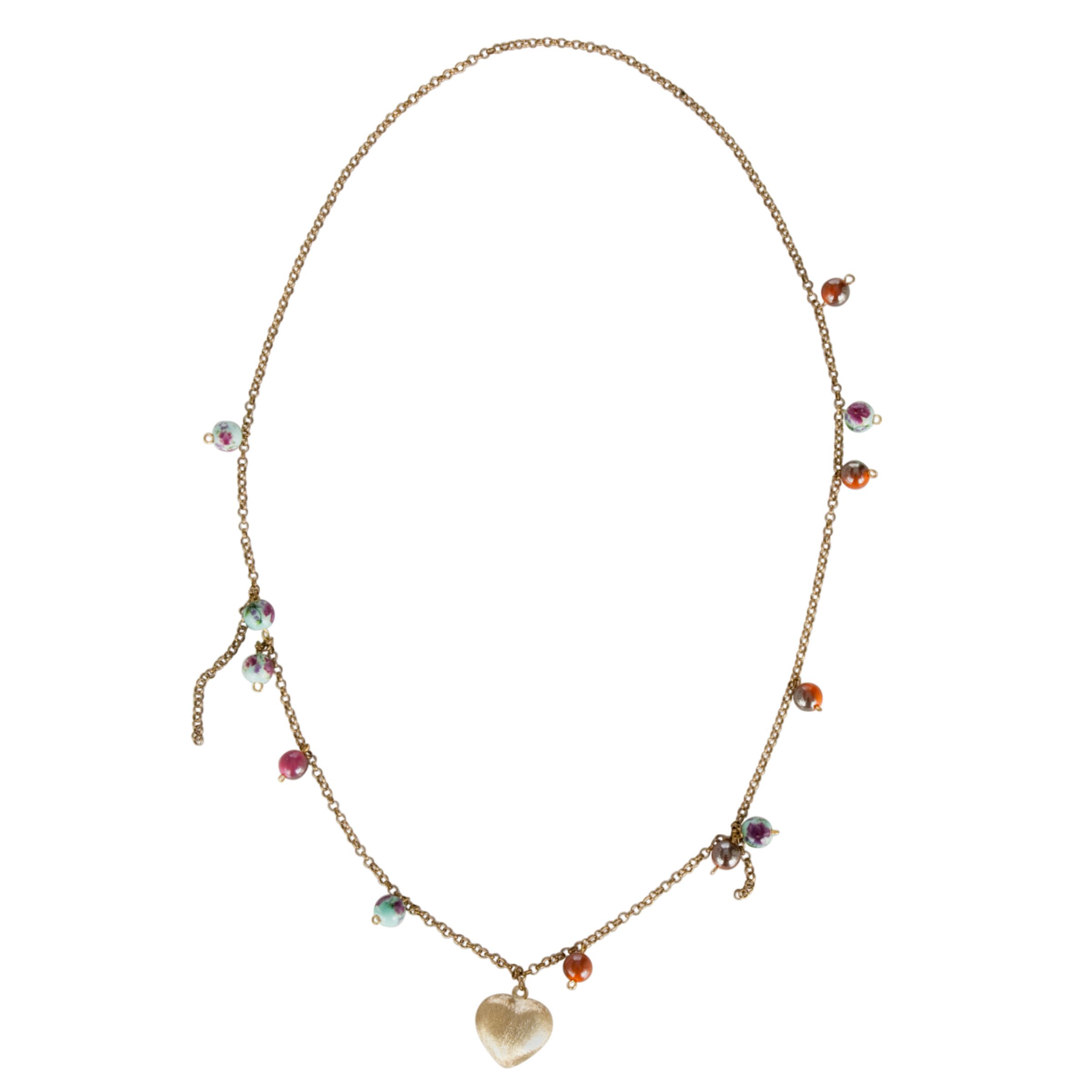 One Button Assorted Bead And Heart Necklace, Gold