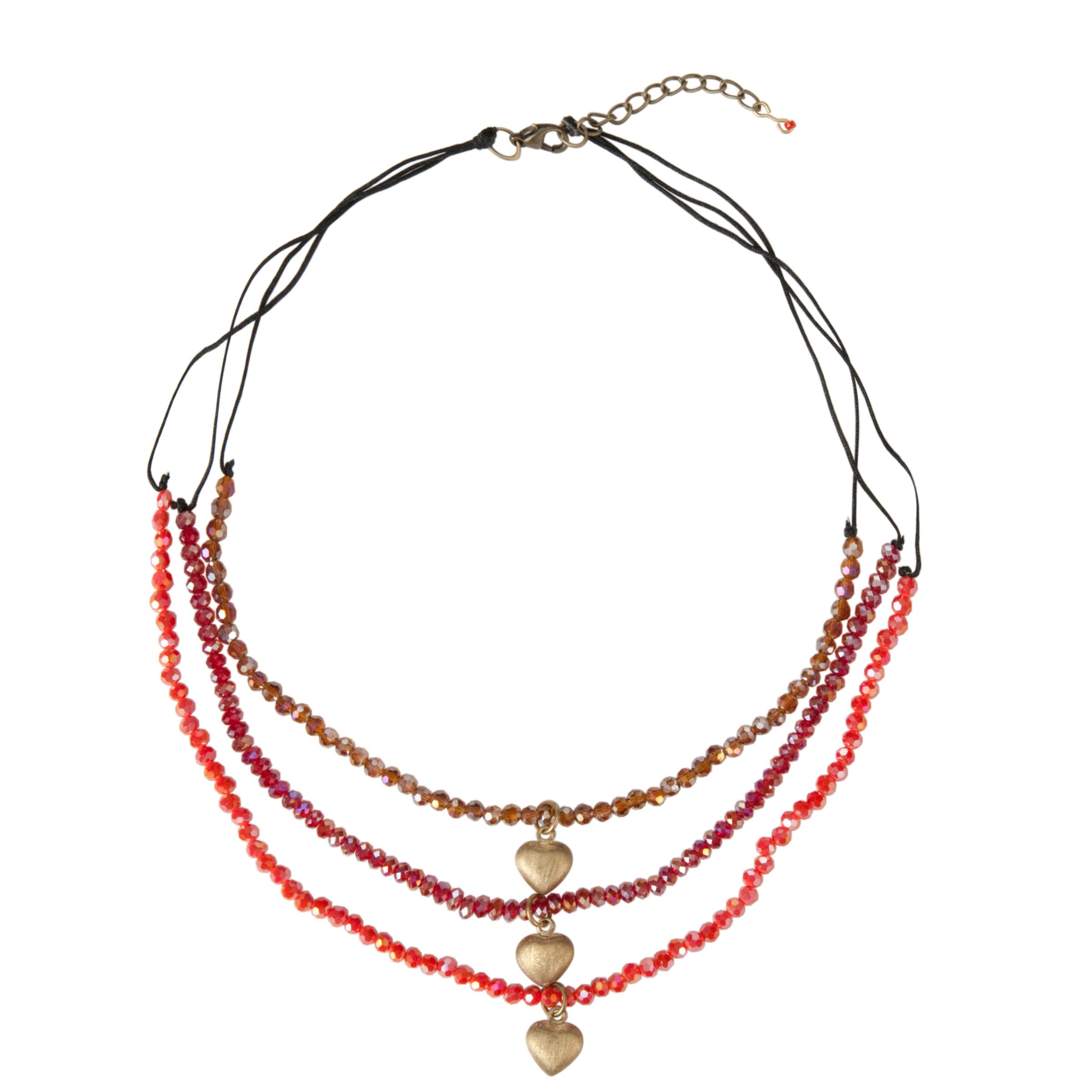 One Button Triple Crystal Row Heart Drop Necklace