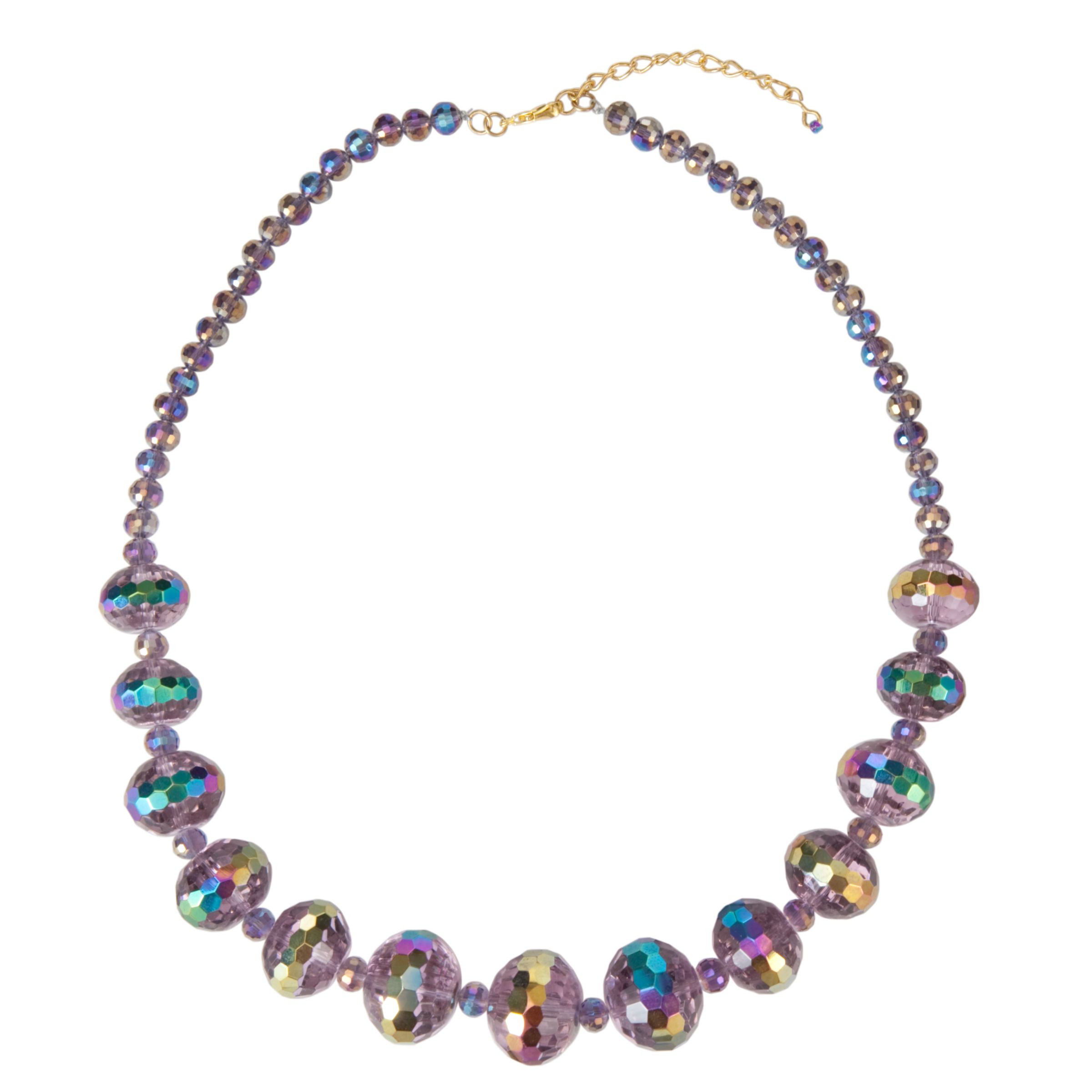 One Button Glass Bead Necklace, Lilac