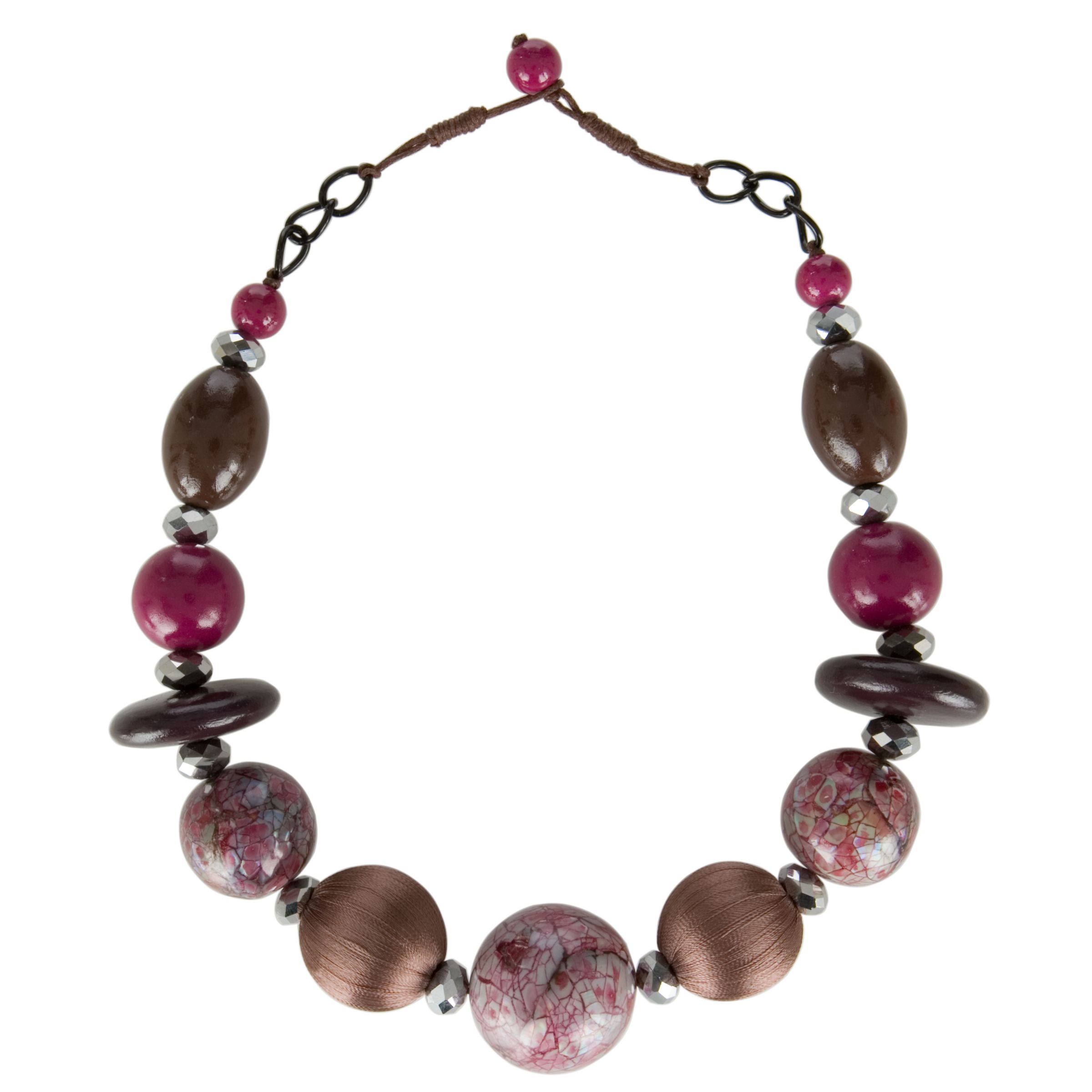One Button Short Textured Beads Necklace, Fuschia/Damson