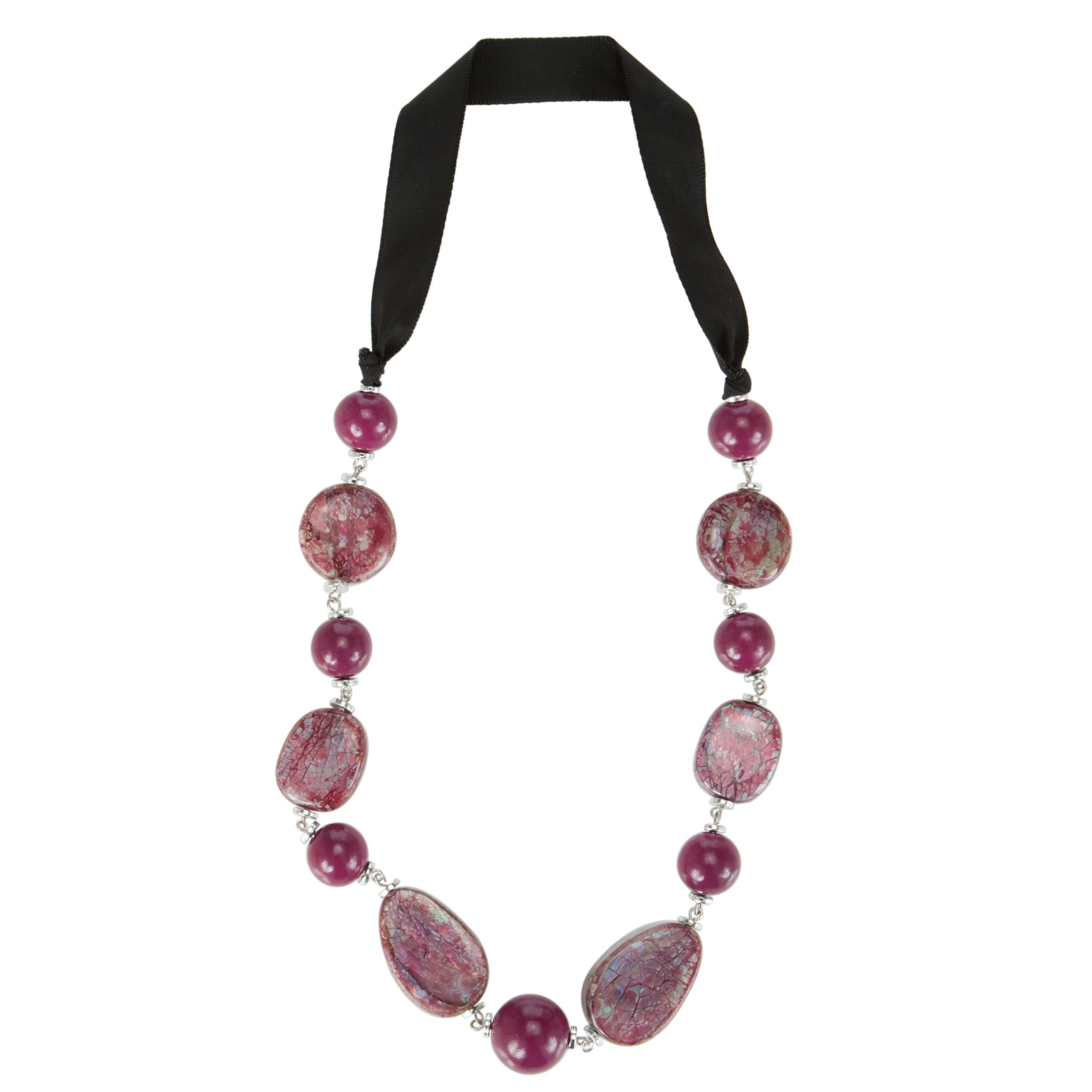 One Button Mop Beaded Necklace, Fuchshia/Damson