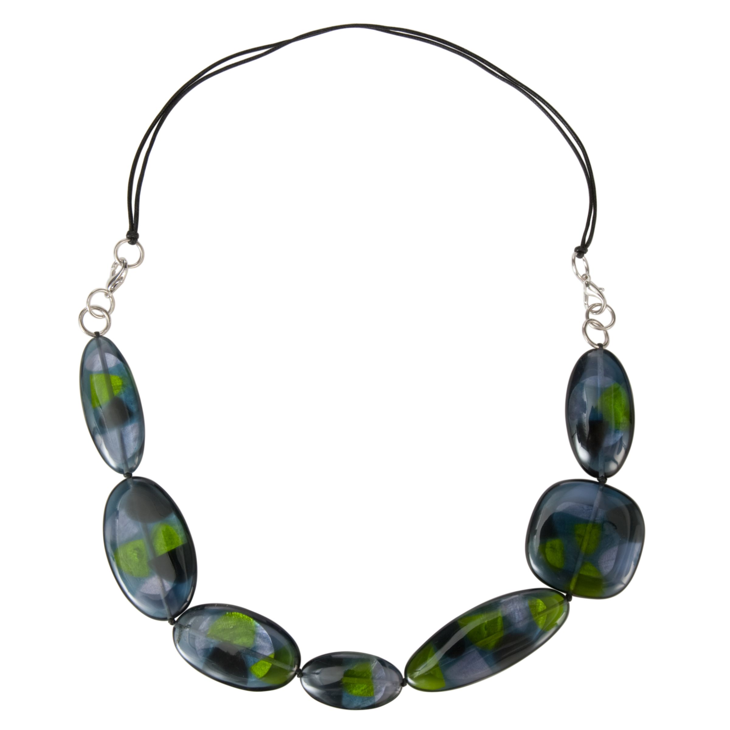 One Button Large Flat Resin Necklace, Grey/Lime