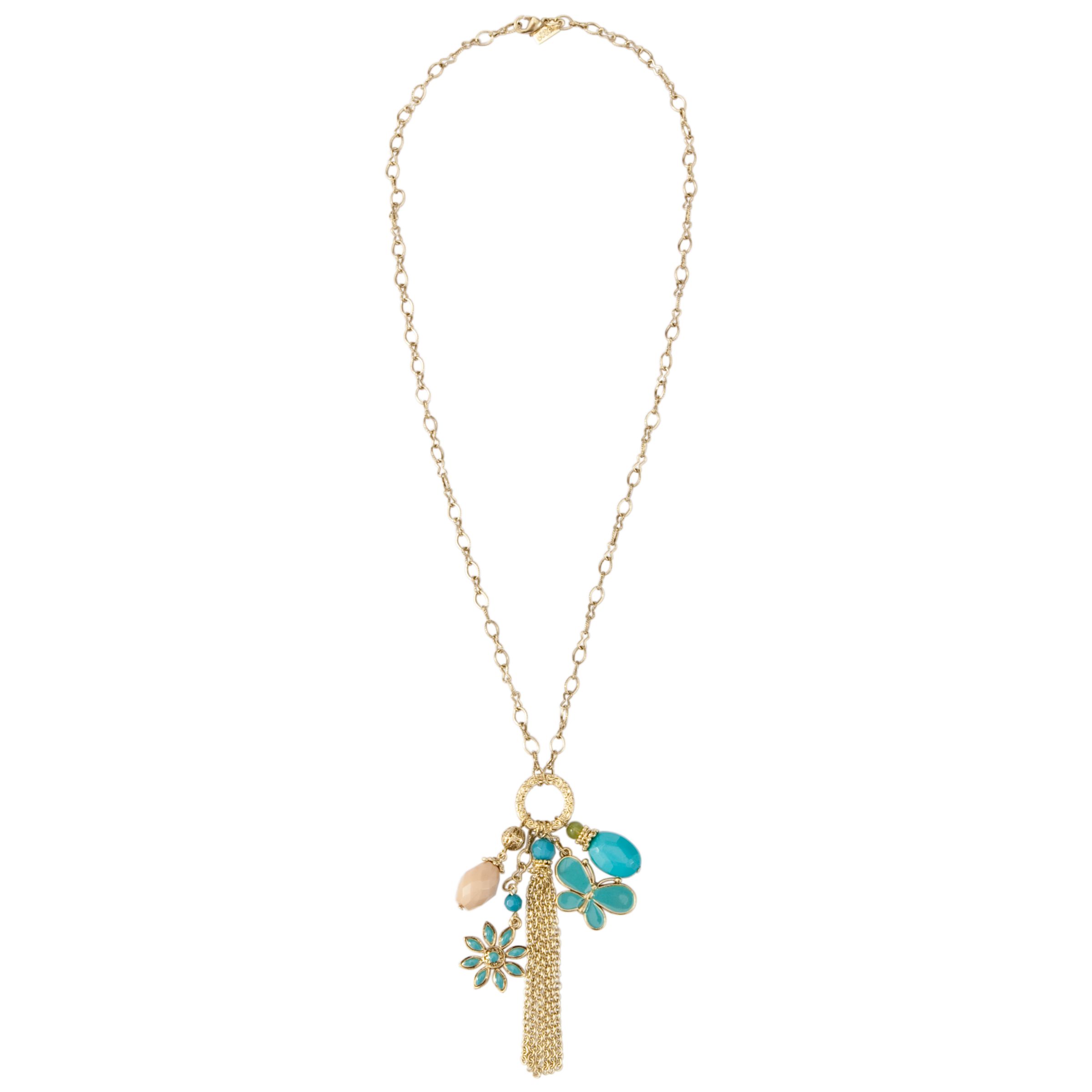 1928 New York Turquoise Fantasy Bright Brass with Turquoise & Jade Necklace