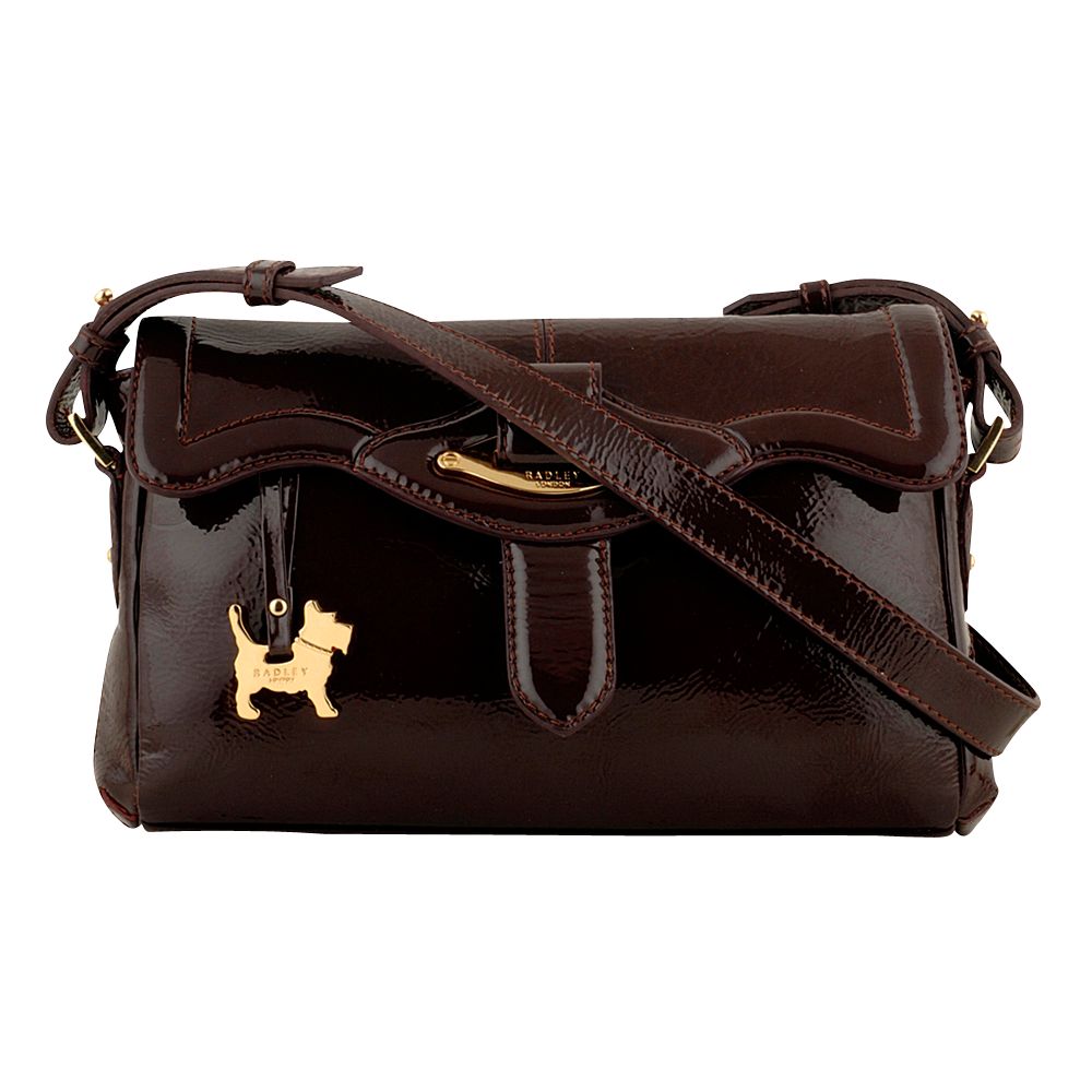 Radley Cheadle Small Envelope Patent Clutch Handbag Bitter Chocolate