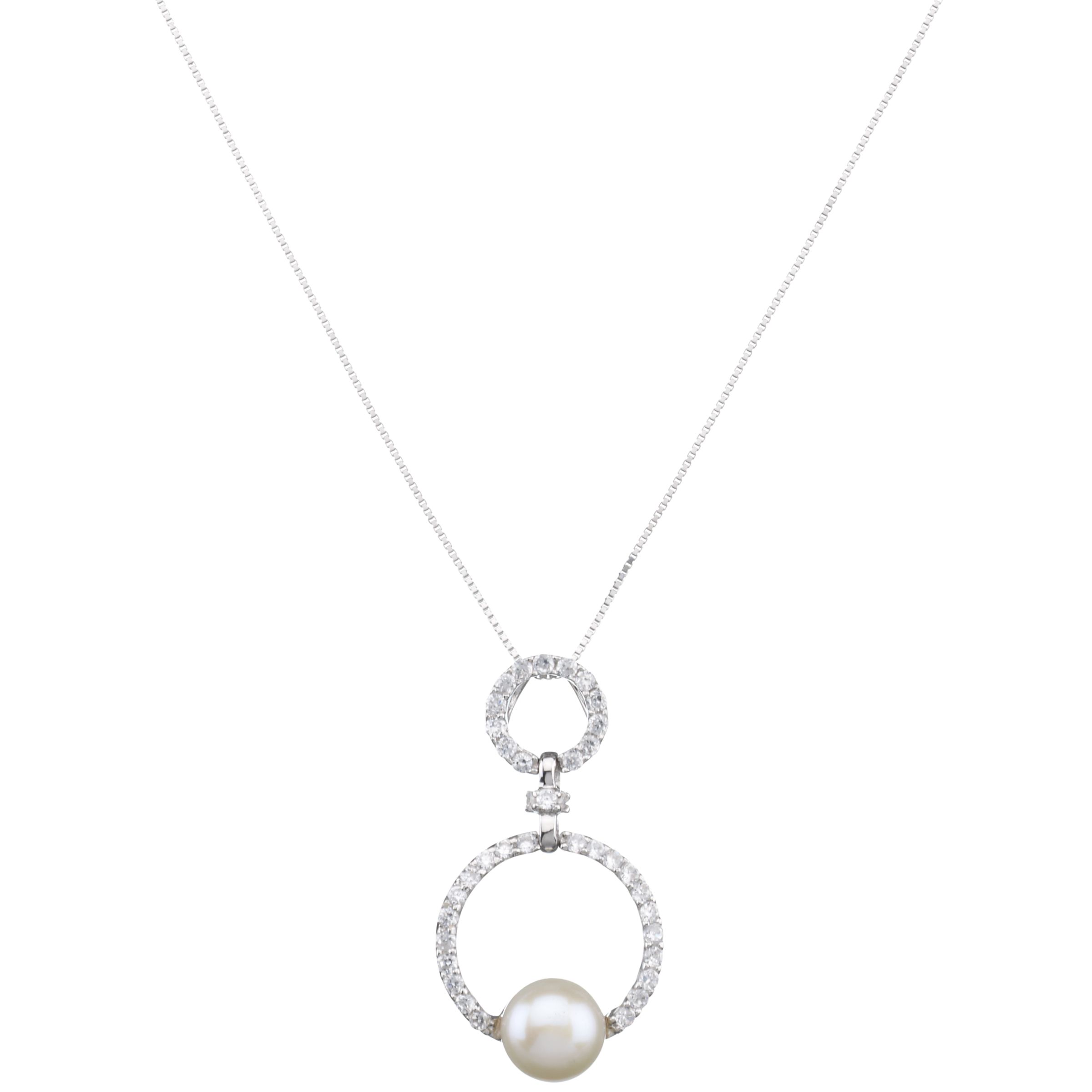 Lido Pearls Double Circle Cubic Zirconia and Pearl Pendant Necklace