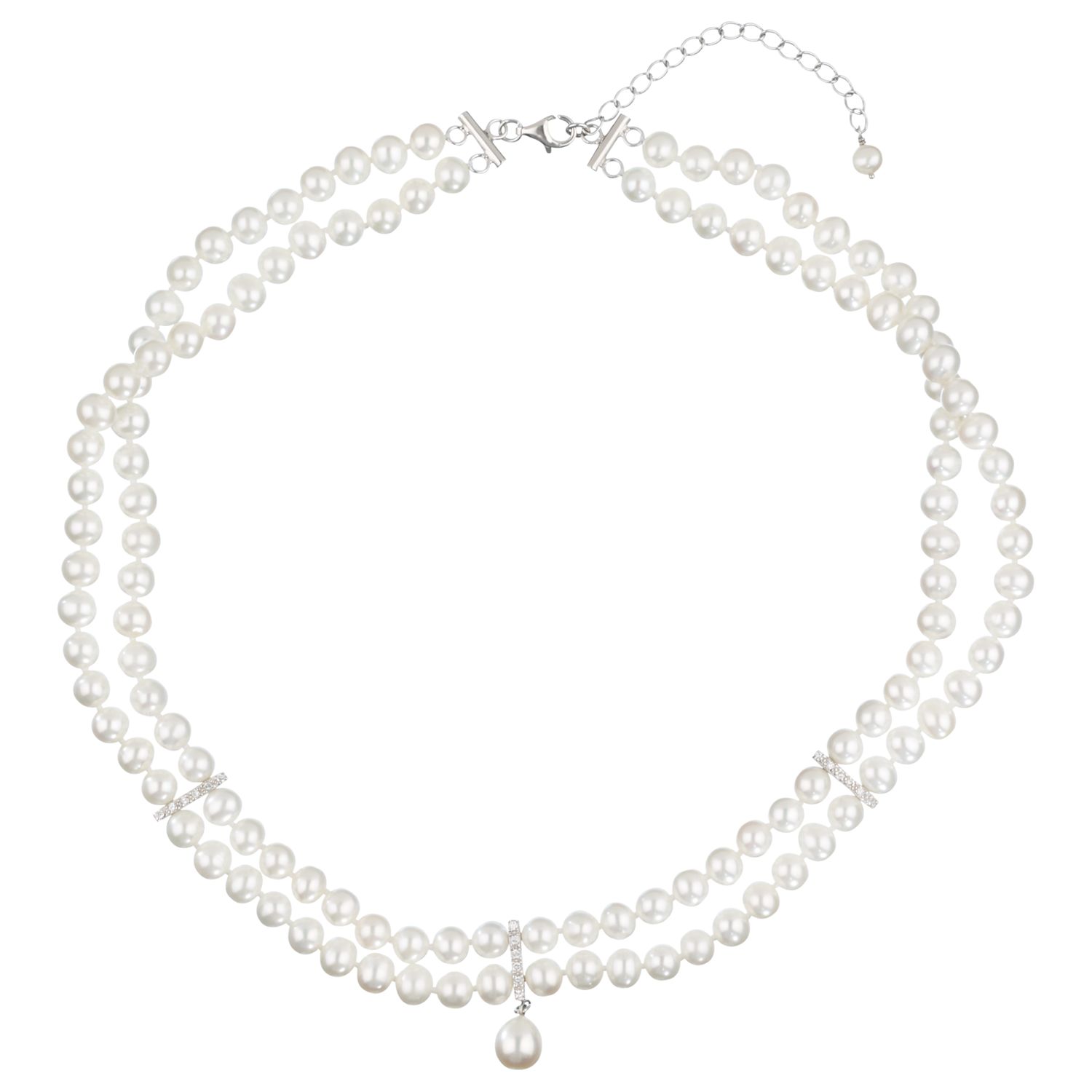 Lido Pearls Double Row Necklace with Cubic Zirconia Bar