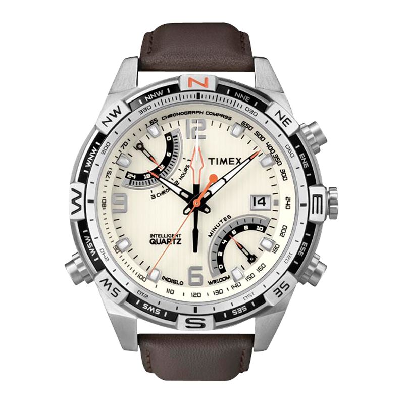 Timex T49866 Intelligent Quartz Chronograph Compass Brown Leather Strap Watch