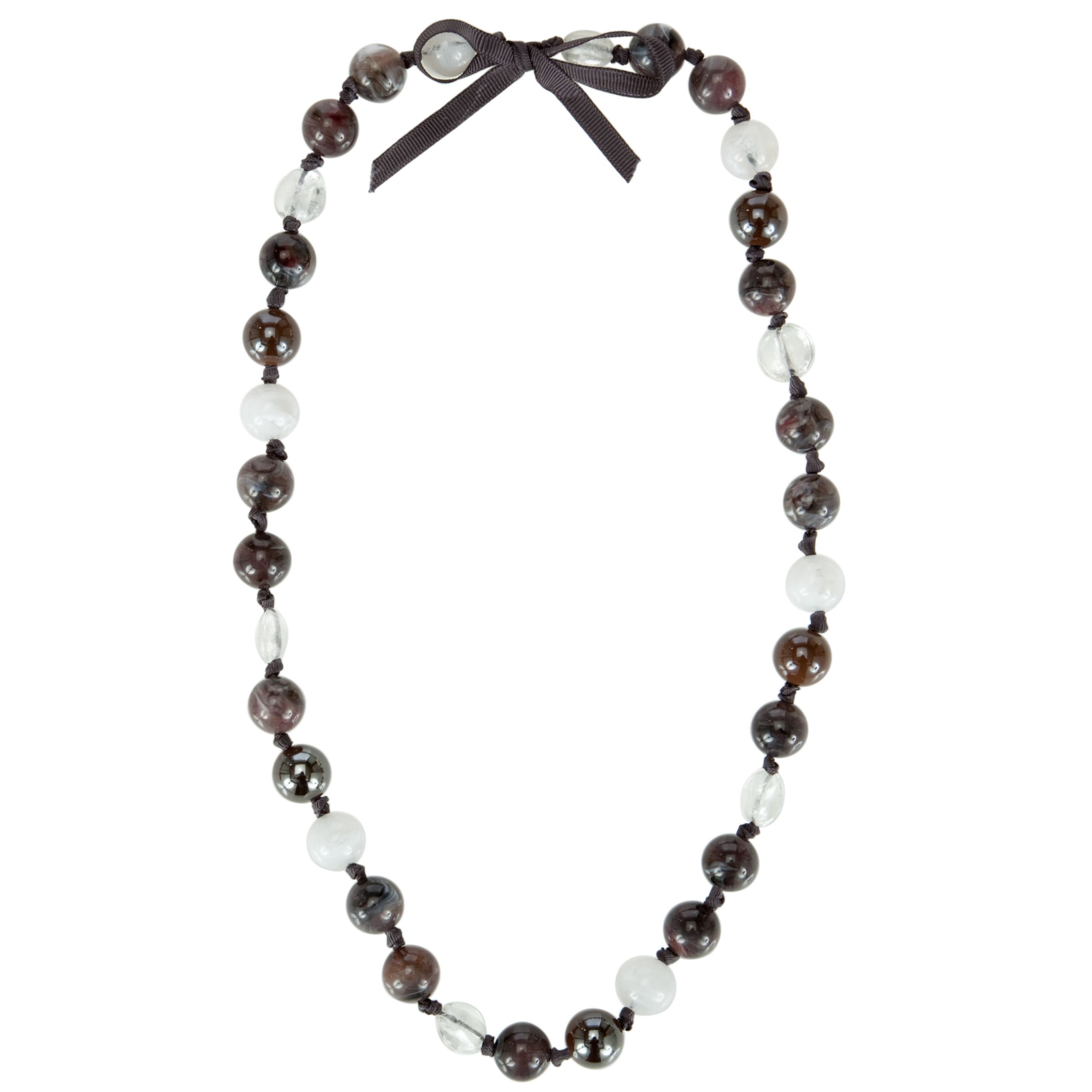 John Lewis Women Multicoloured Bead and Gross Grain Bow Necklace, Black/White