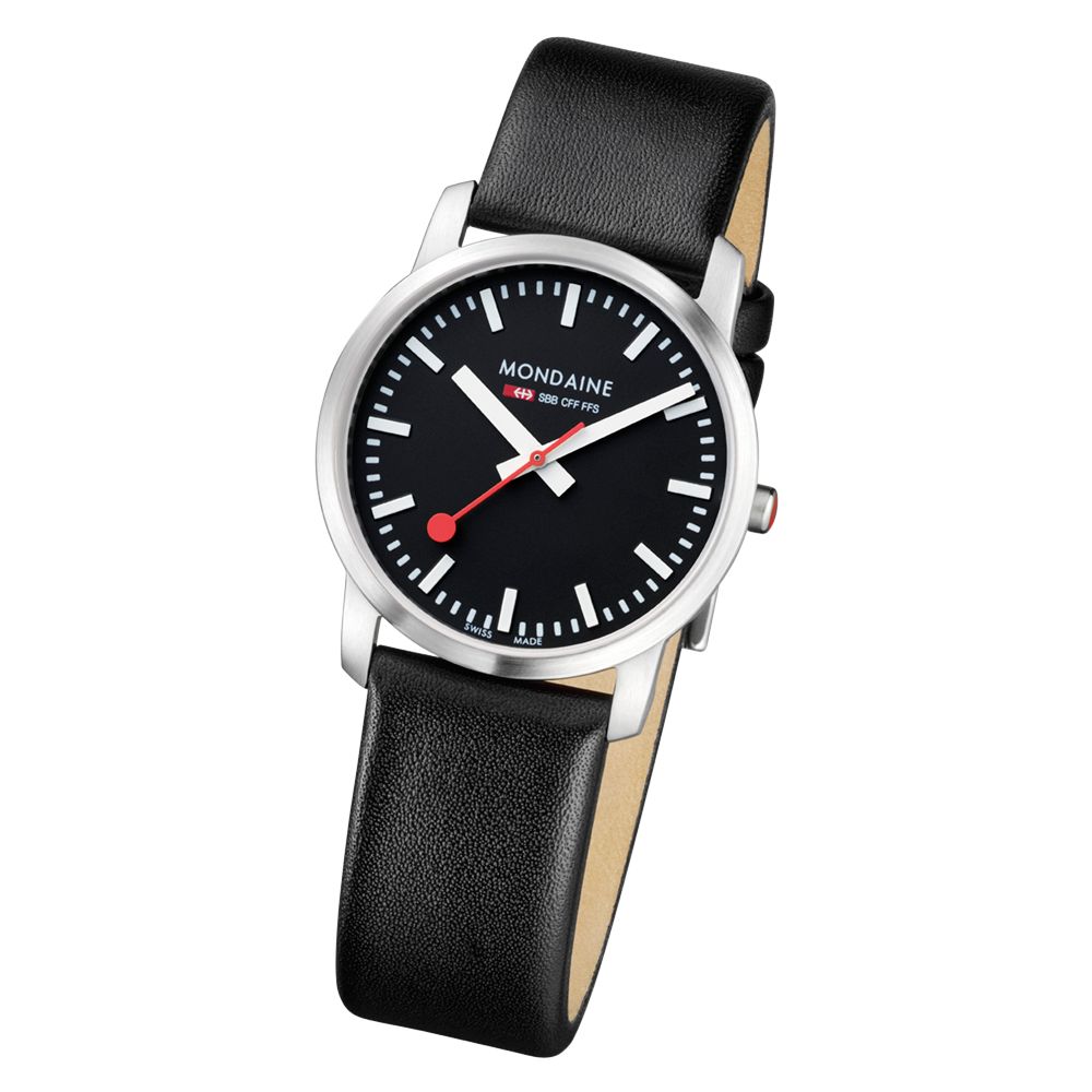 Mondaine A6723035114SBB Ladies Simply Elegant Black Dial Leather Strap Watch