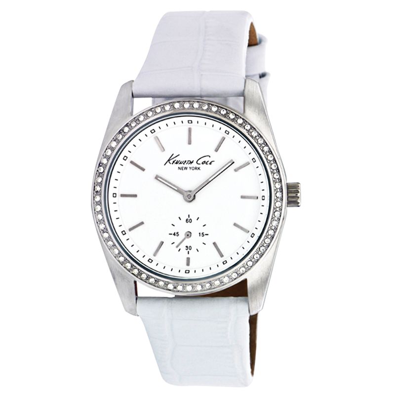 Kenneth Cole KC2604 Ladies White Stone Set Leather Strap Watch