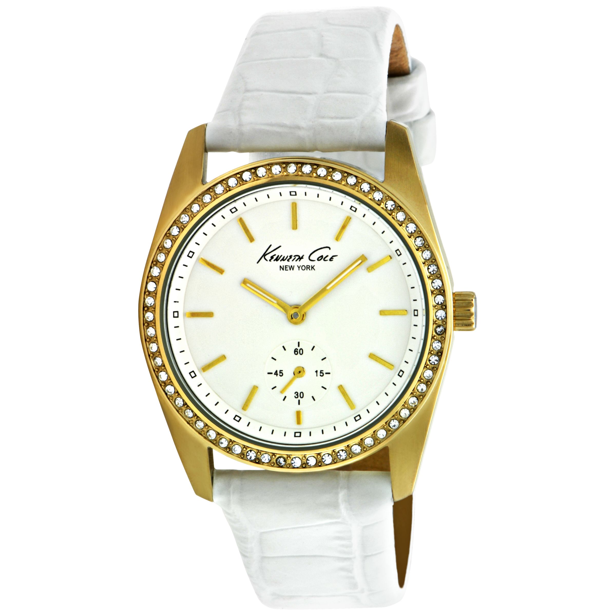 Kenneth Cole KC2614 Gold Case White Leather Strap Watch