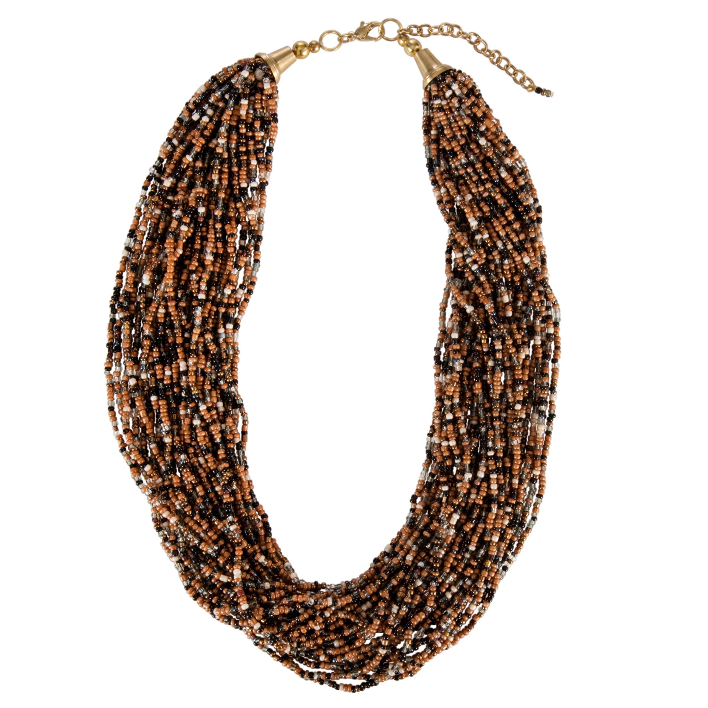 John Lewis Nordic Seed Beaded Short Cluster Necklace, Brown/Cream/Gold