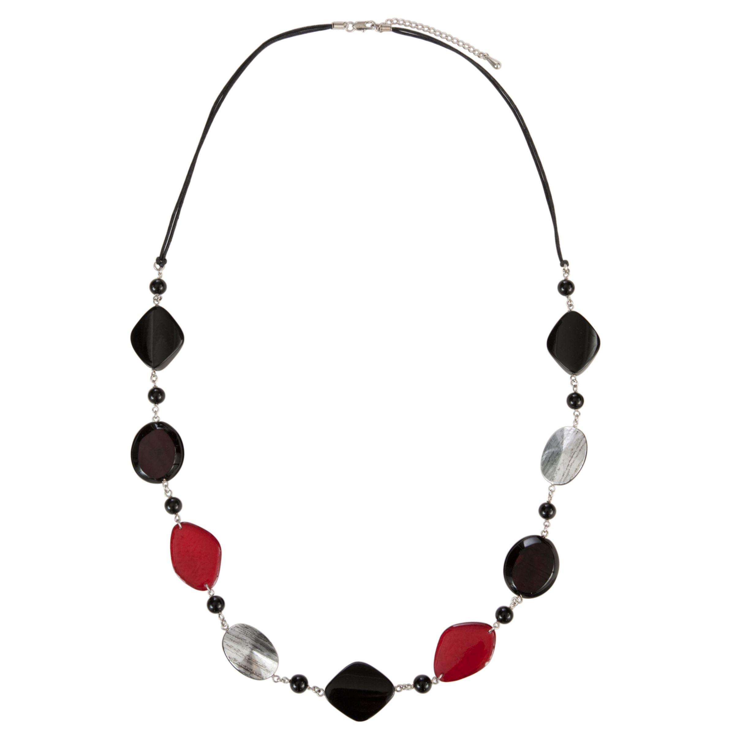 John Lewis Women Square and Oval Bead Cord Necklace, Red/Black