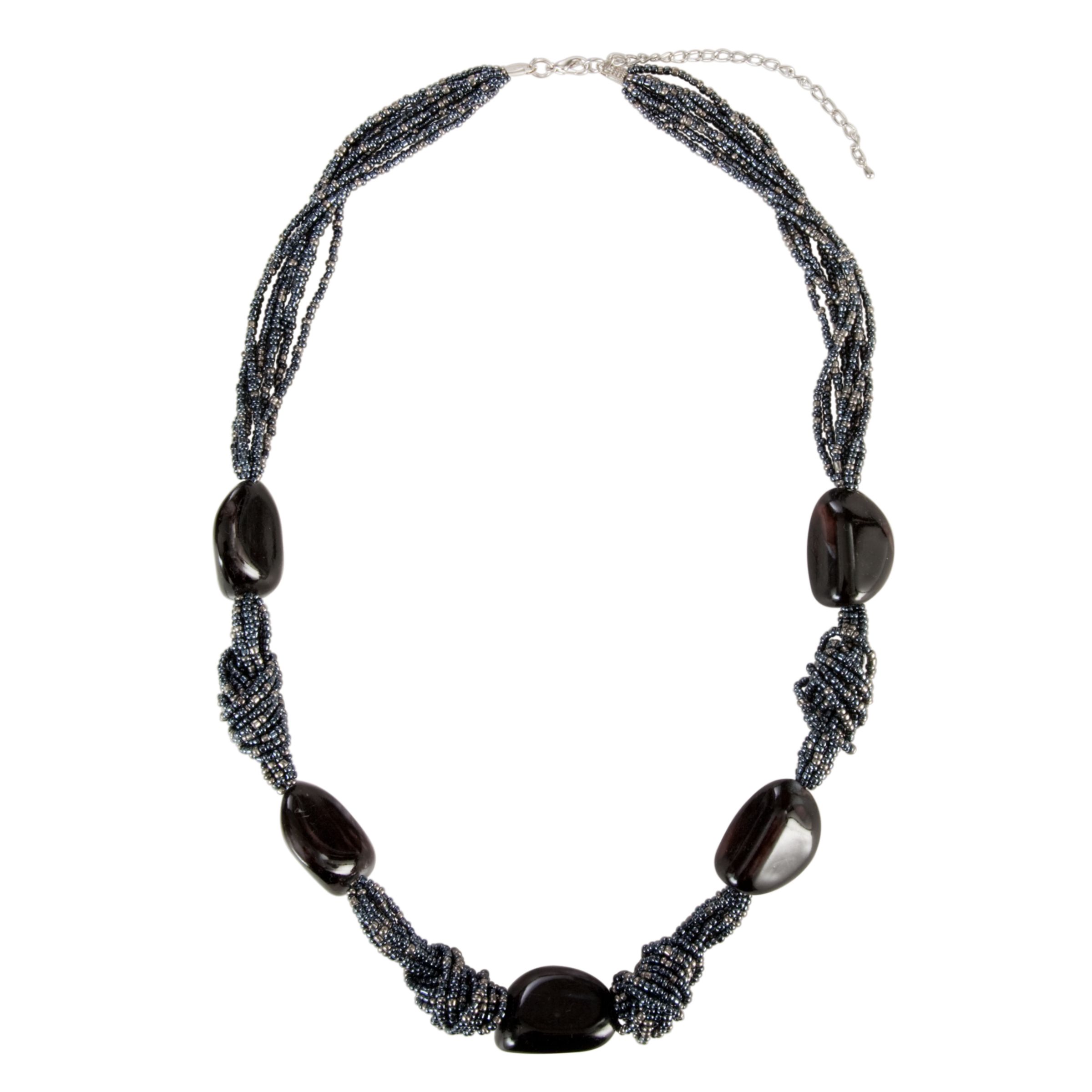 John Lewis Nordic Multi String Beaded Knot Necklace, Blue/Black