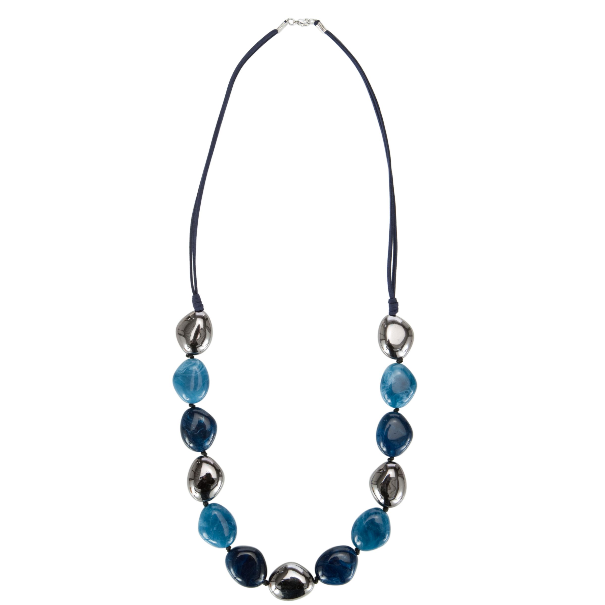 John Lewis Women Blue Bead and Suede Long Necklace, Blue