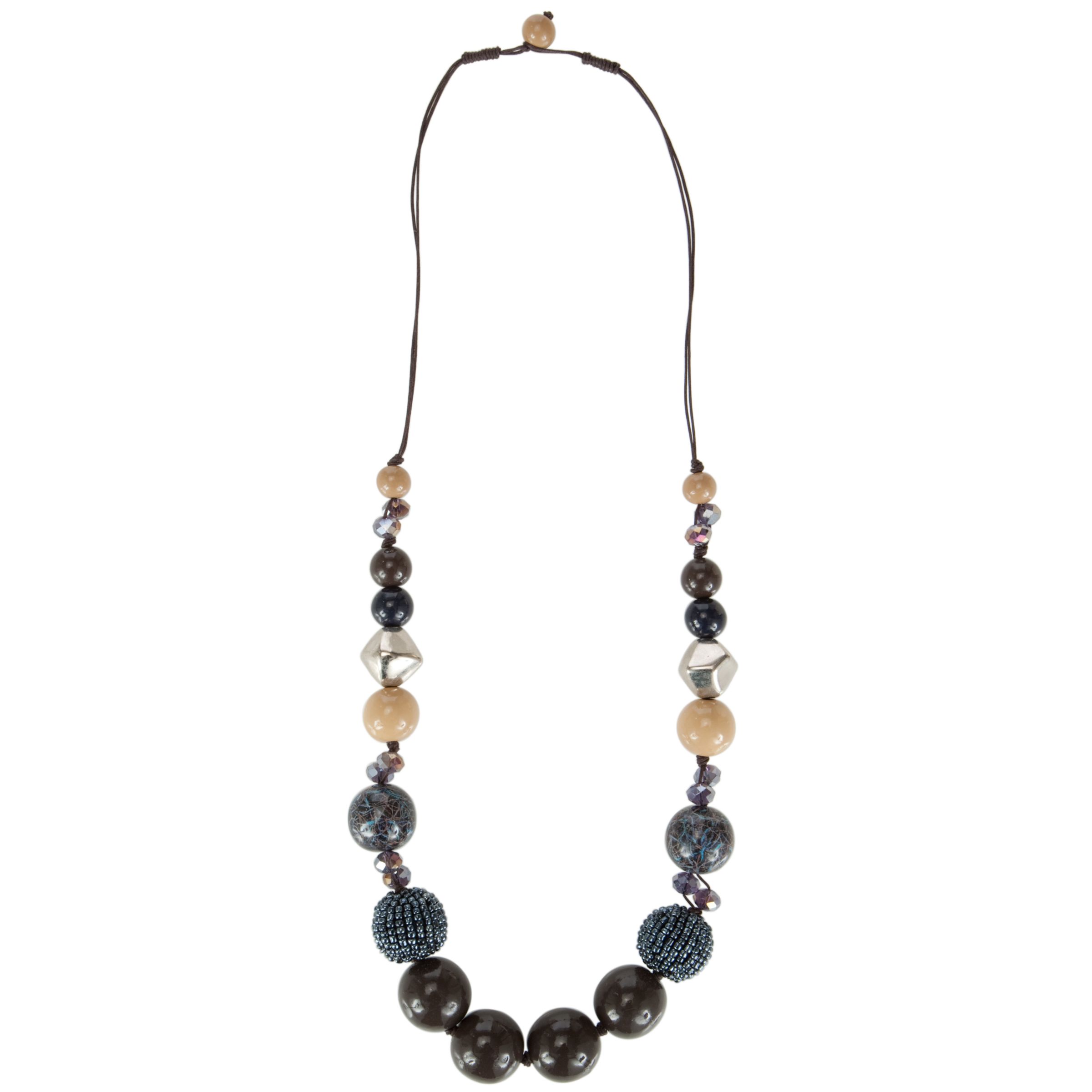 John Lewis Women Multicoloured Bead Long Necklace, Blue/Cream/Navy