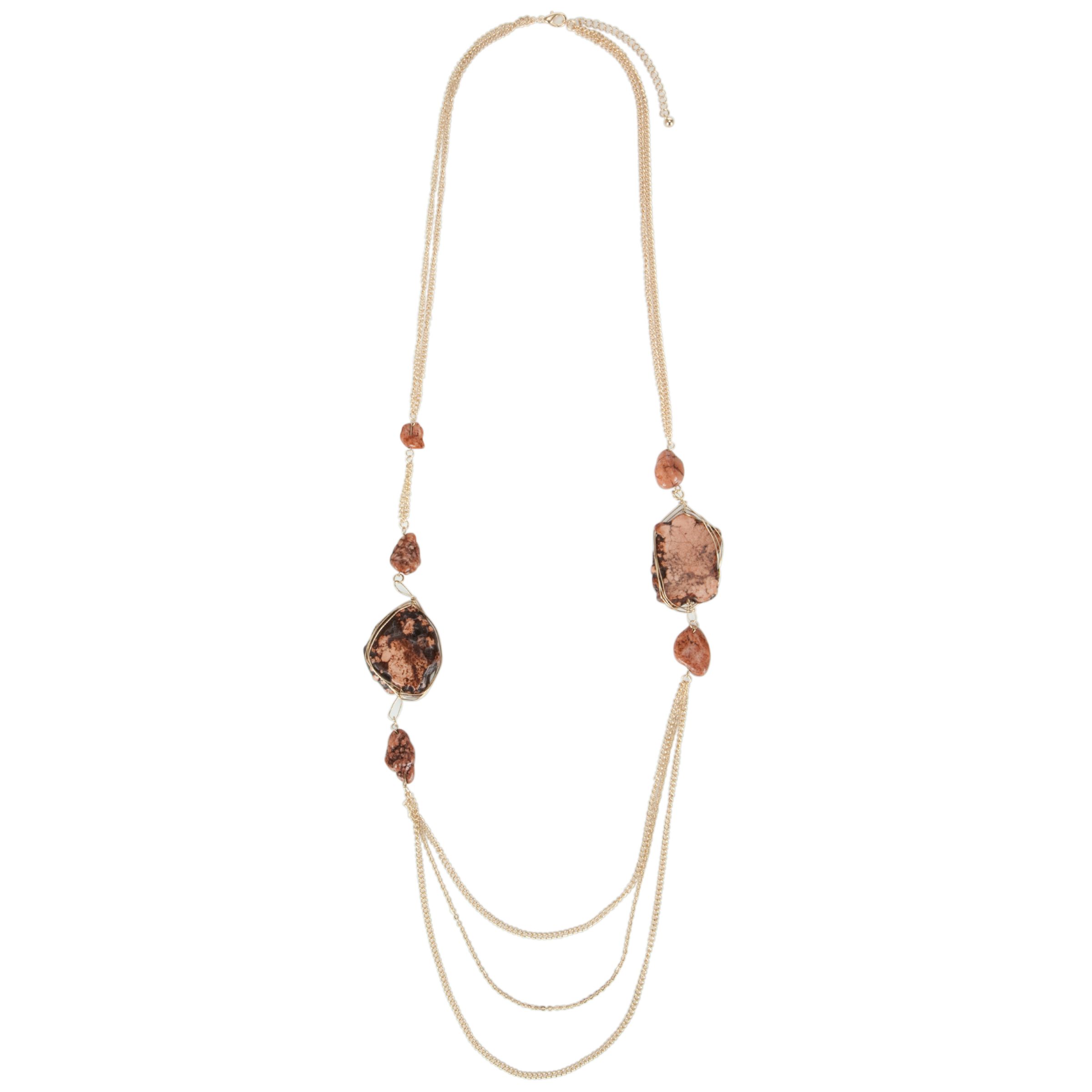 John Lewis Women Gold Tone Chain and Brown Stone Long Necklace