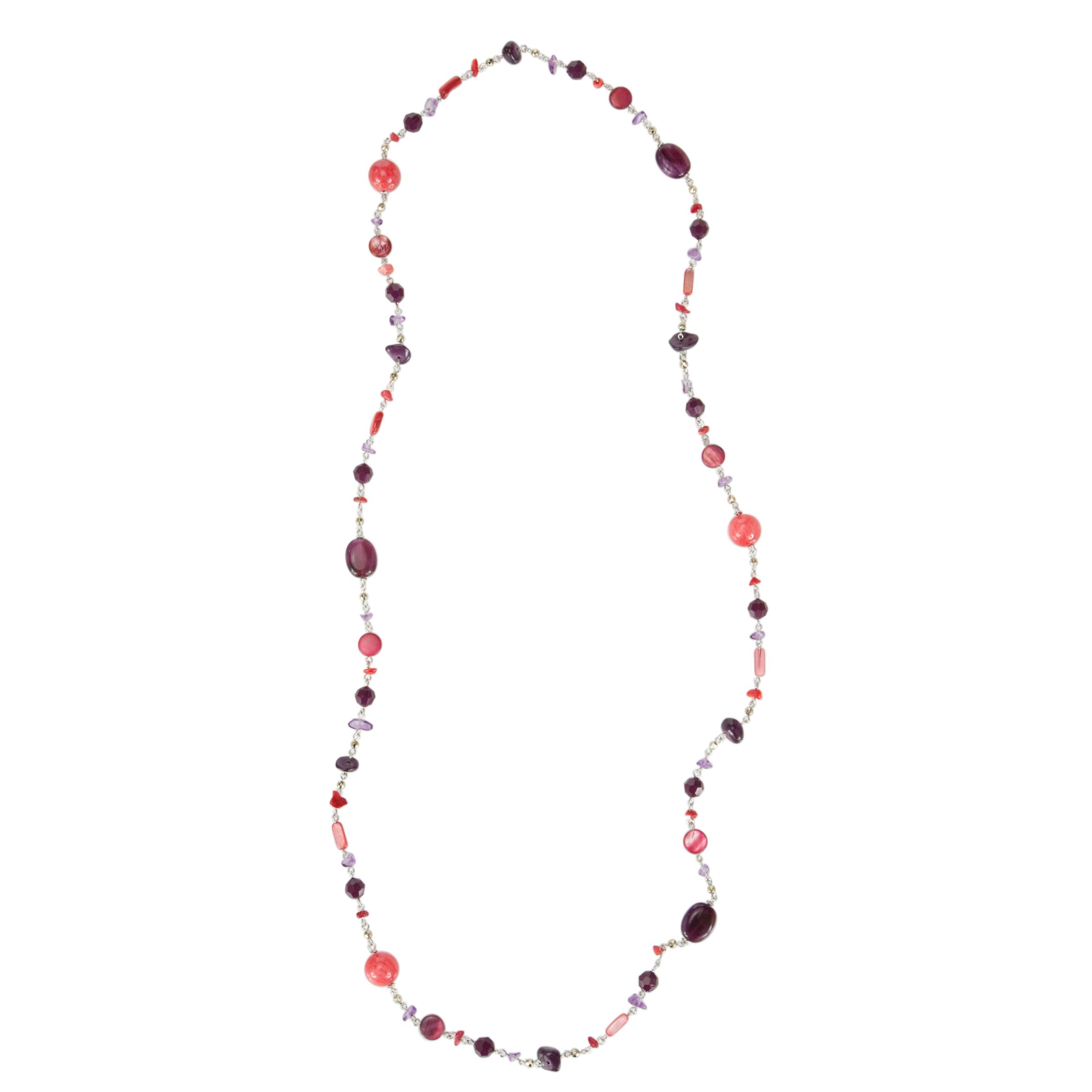 John Lewis Nordic Long Small Bead Necklace, Pink/Purple