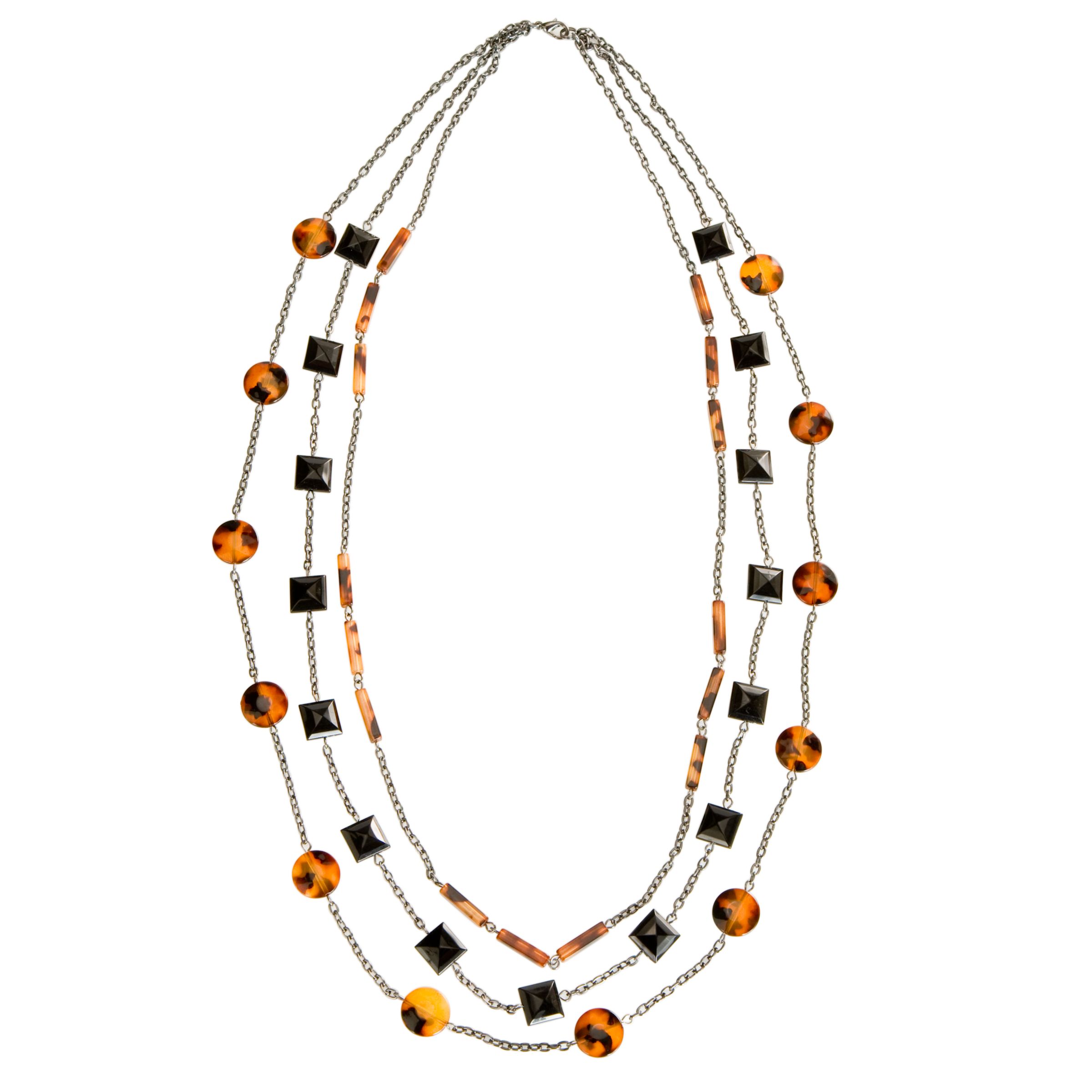 John Lewis Nordic 3 Chain Square Circle and Rectangle Beaded Necklace, Hemp/Black/Tortoise