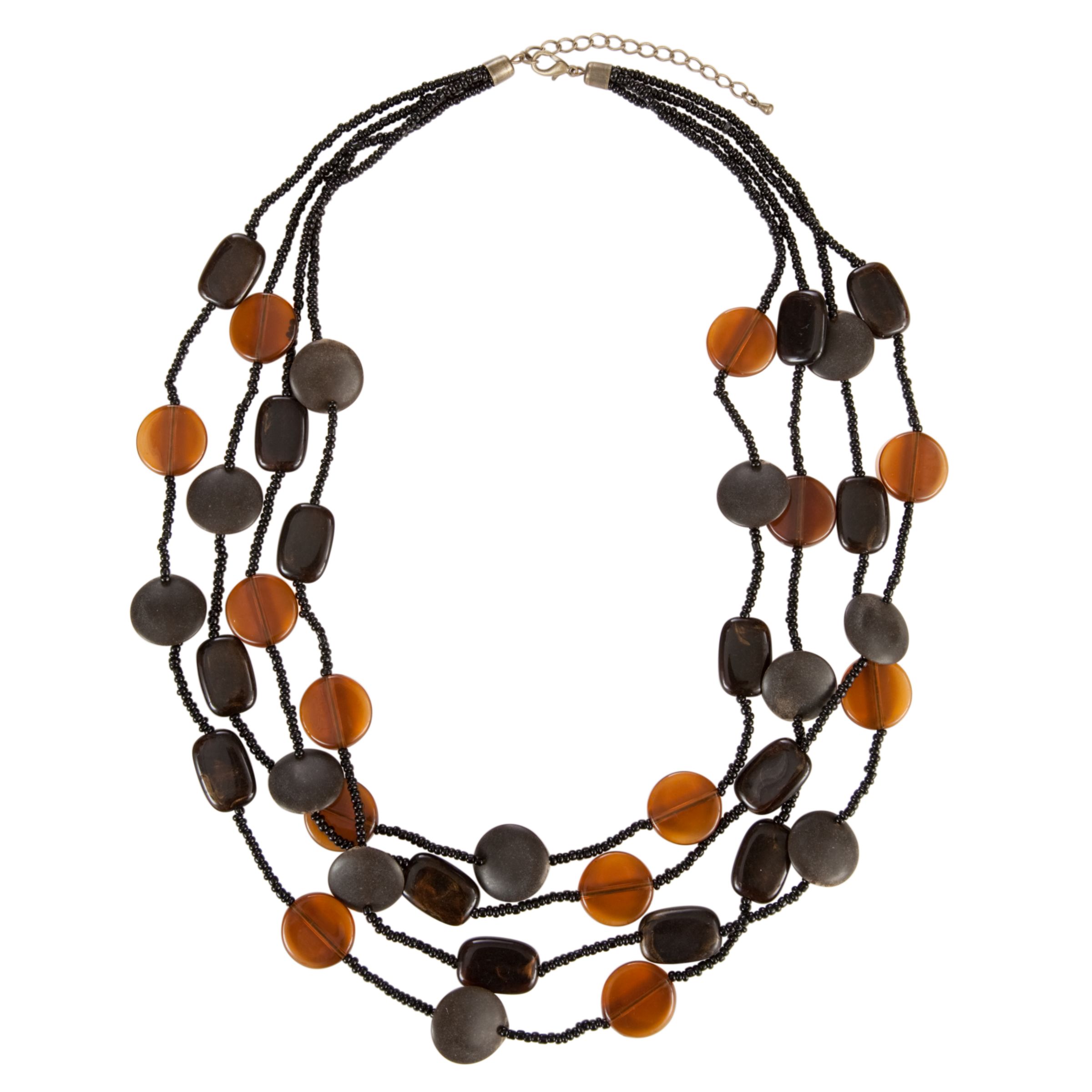 John Lewis Nordic 4 Strand Seed Beaded Wood and Acrylic Necklace, Black/Amber