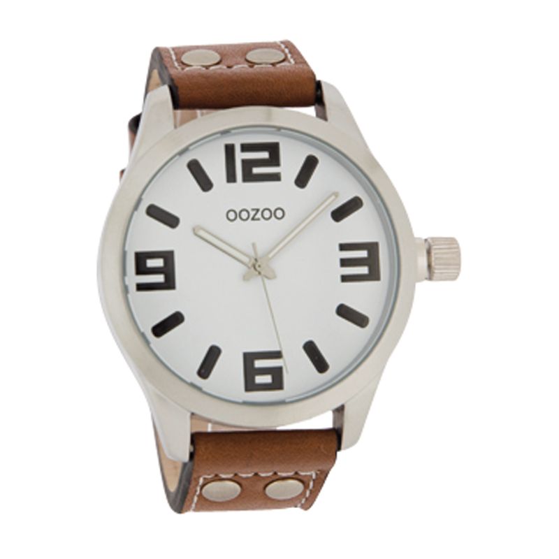 Oozoo C4057 Unisex Round Dial Brown Leather Stud Strap Watch