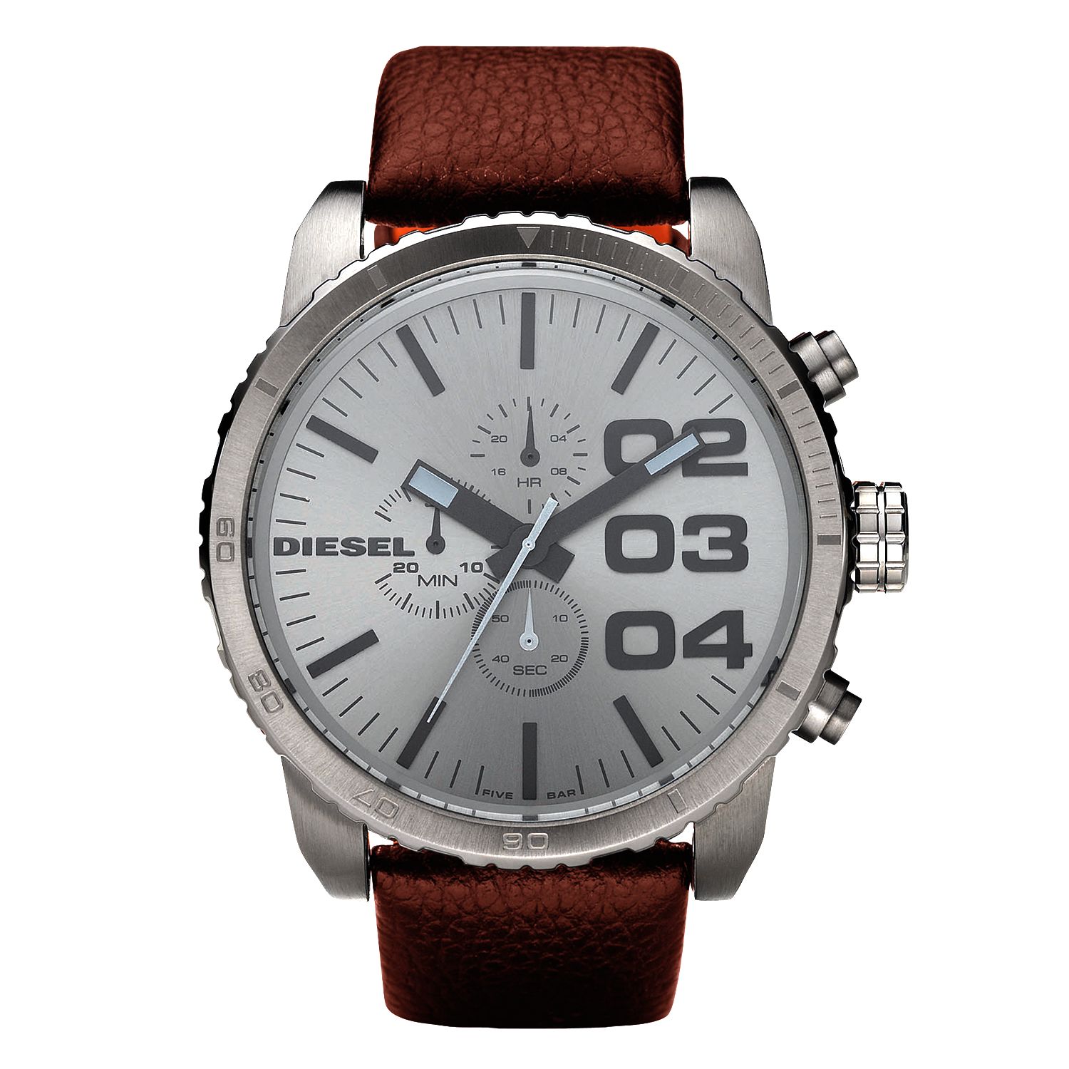 Diesel DZ4210 Mens Round Dial Leather Strap Watch, Gunmetal/Brown